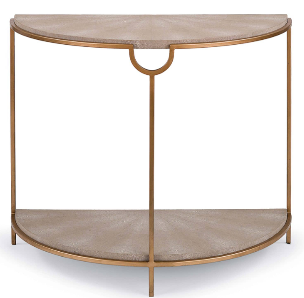 Vogue Shagreen Demilune Console (Ivory Grey and Brass)