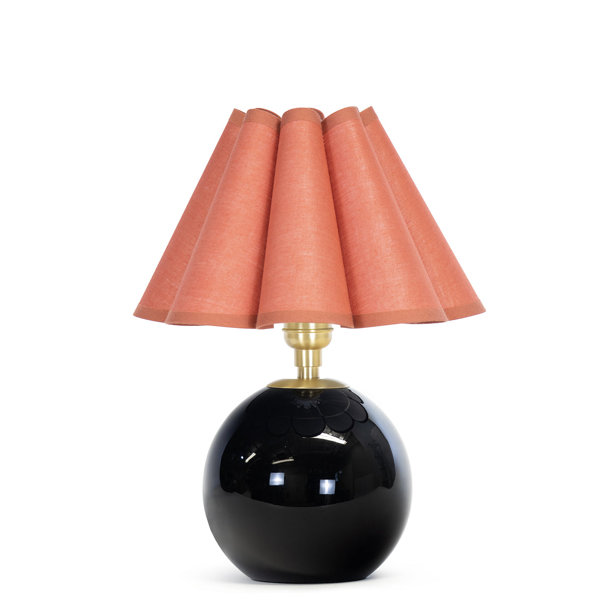 Giorgio Black Glass Mini Lamp (Natural Brass with Wild Poppy Scalloped Shade)