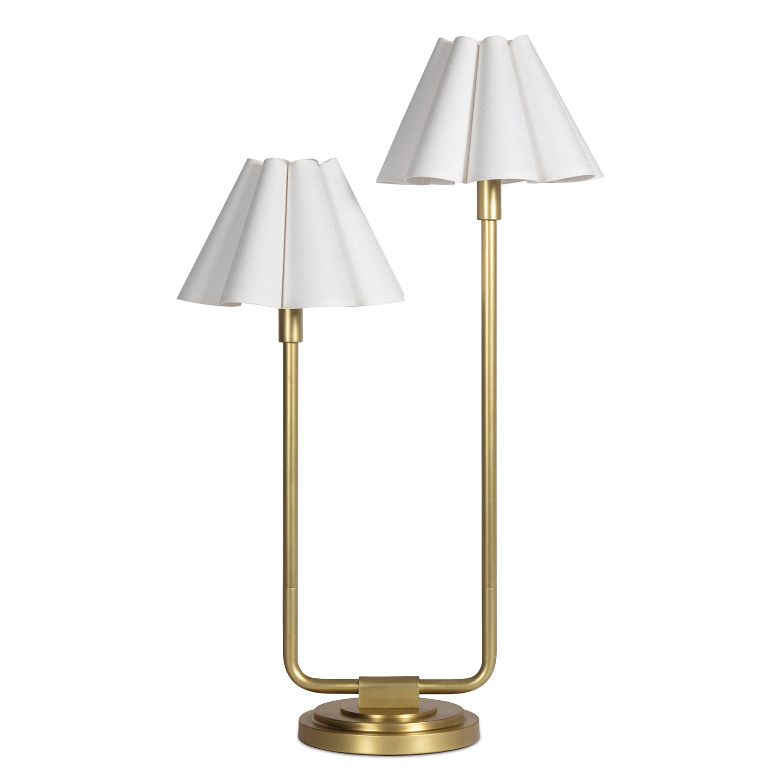 Polly Double Arm Table Lamp (Natural Brass with Linen Scalloped Shade)