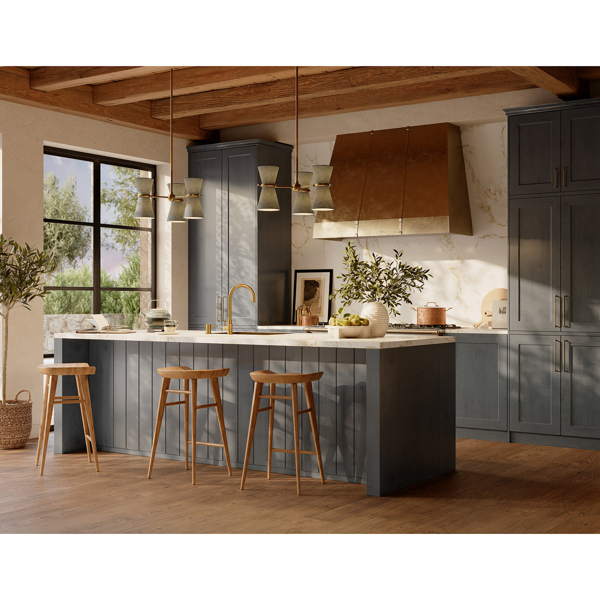 Gable Pendant (Antique Natural Brass with Storm Blue Shade)