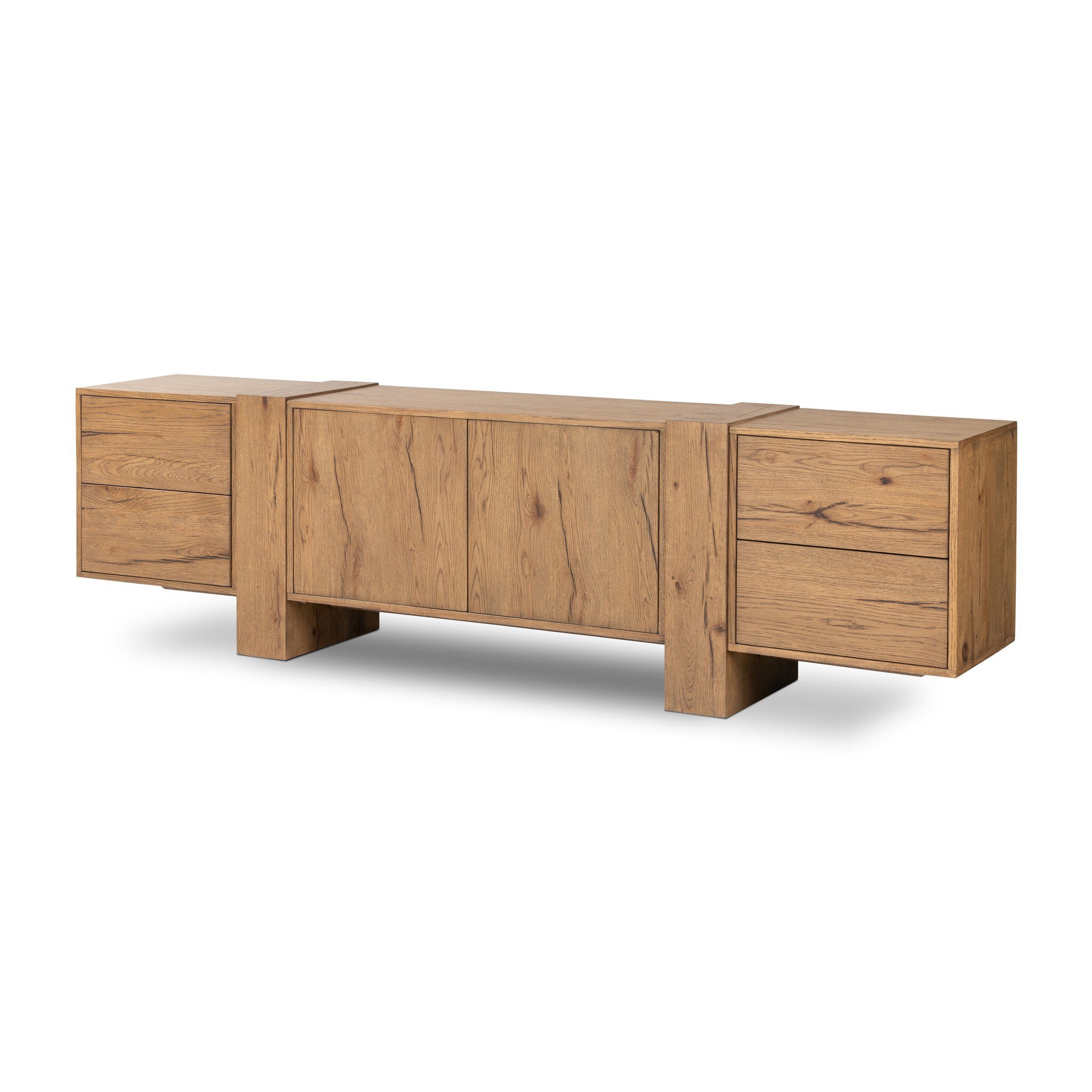 Fisher Media Console - Rustic Amber Oak Veneer