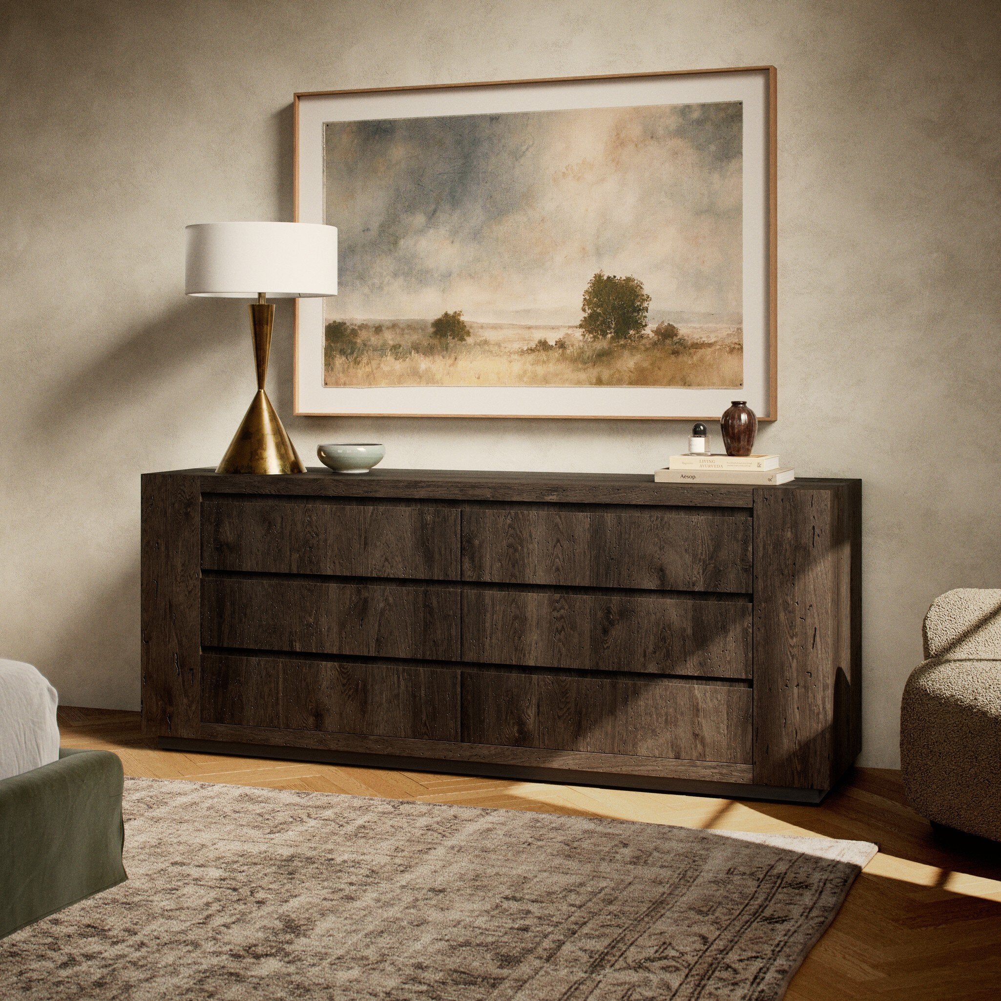 Abaso 6-Drawer Dresser - Ebony Rustic Wormwood Oak