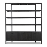 Reza Wide Bookcase - Worn Black Acacia