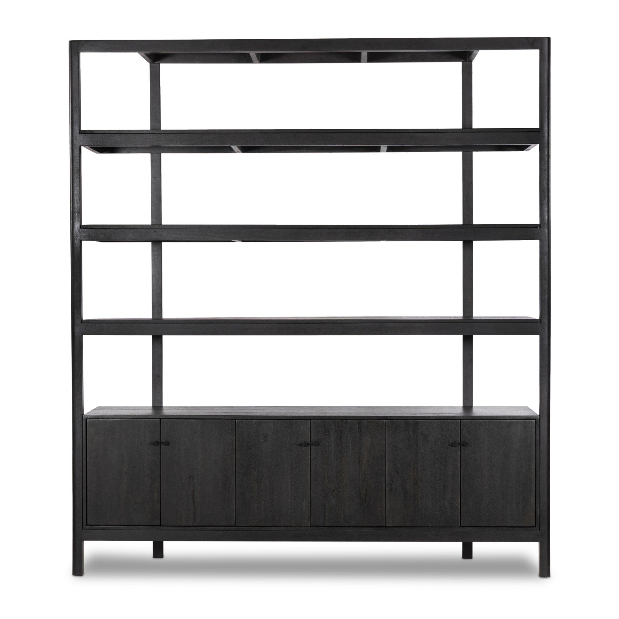 Reza Wide Bookcase - Worn Black Acacia