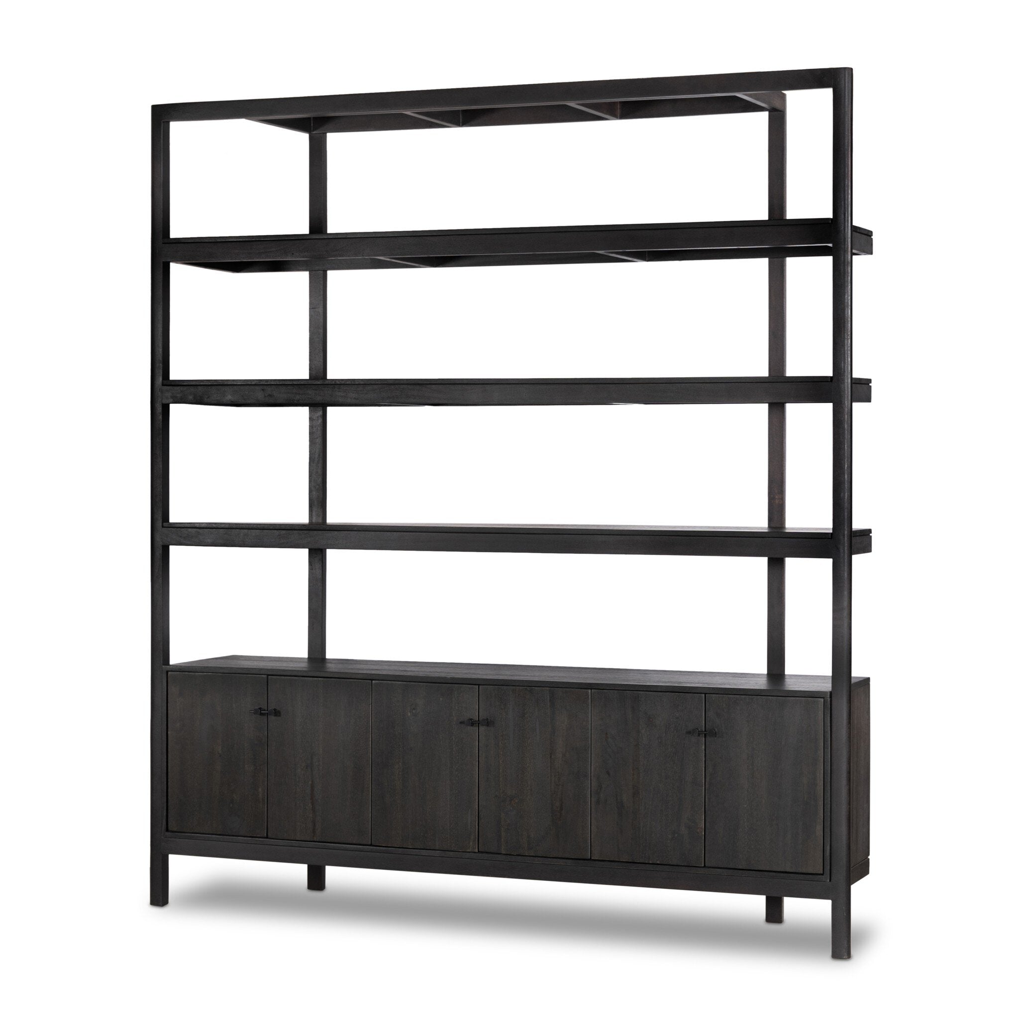 Reza Wide Bookcase - Worn Black Acacia