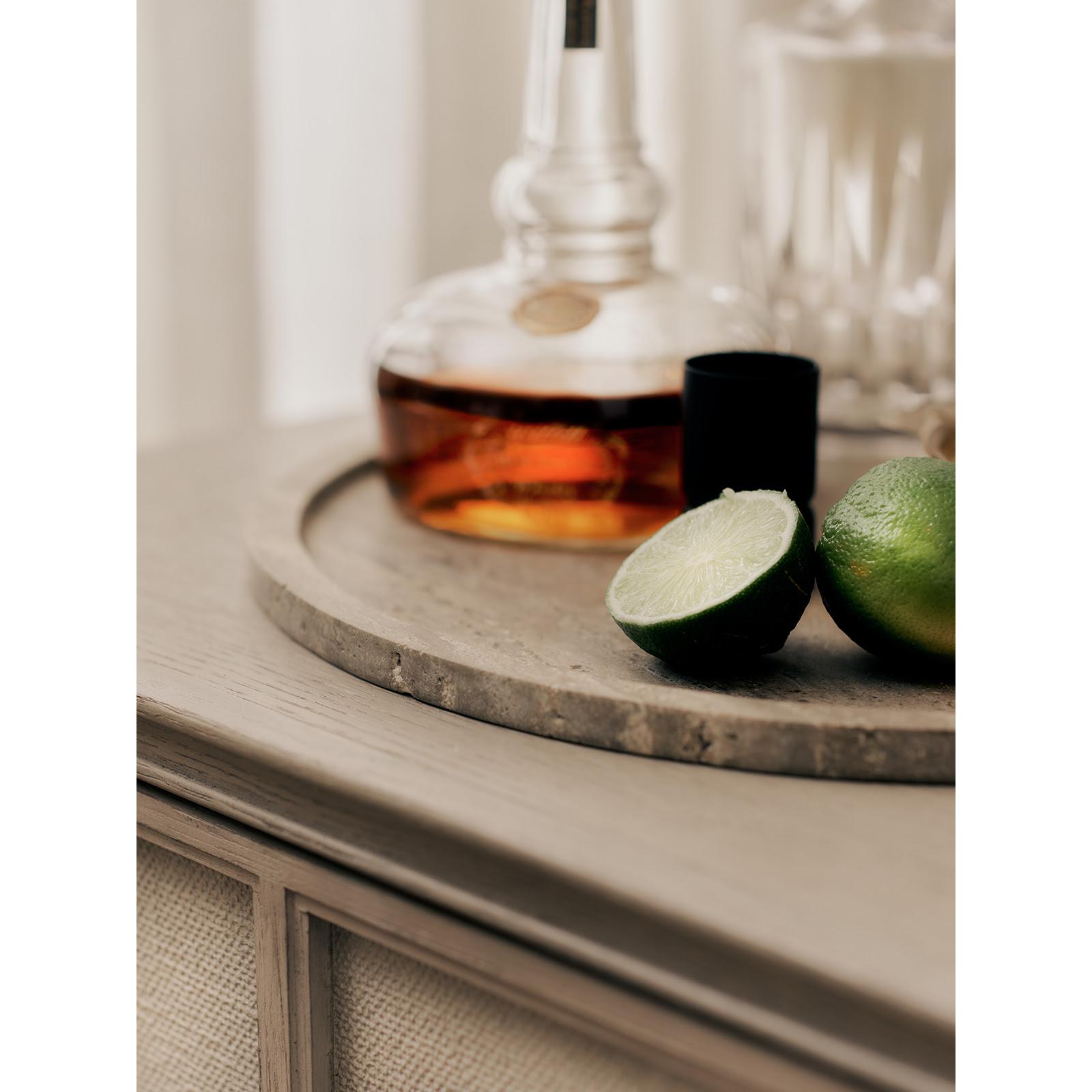 Sutton Round Travertine Tray Set (Grey)