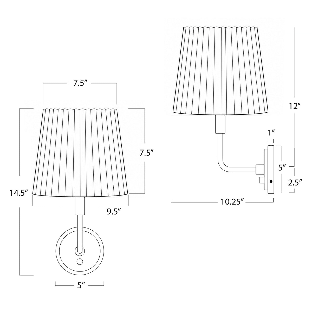 Polly Sconce (Natural Brass with Plaid Wave Pleat Shade)