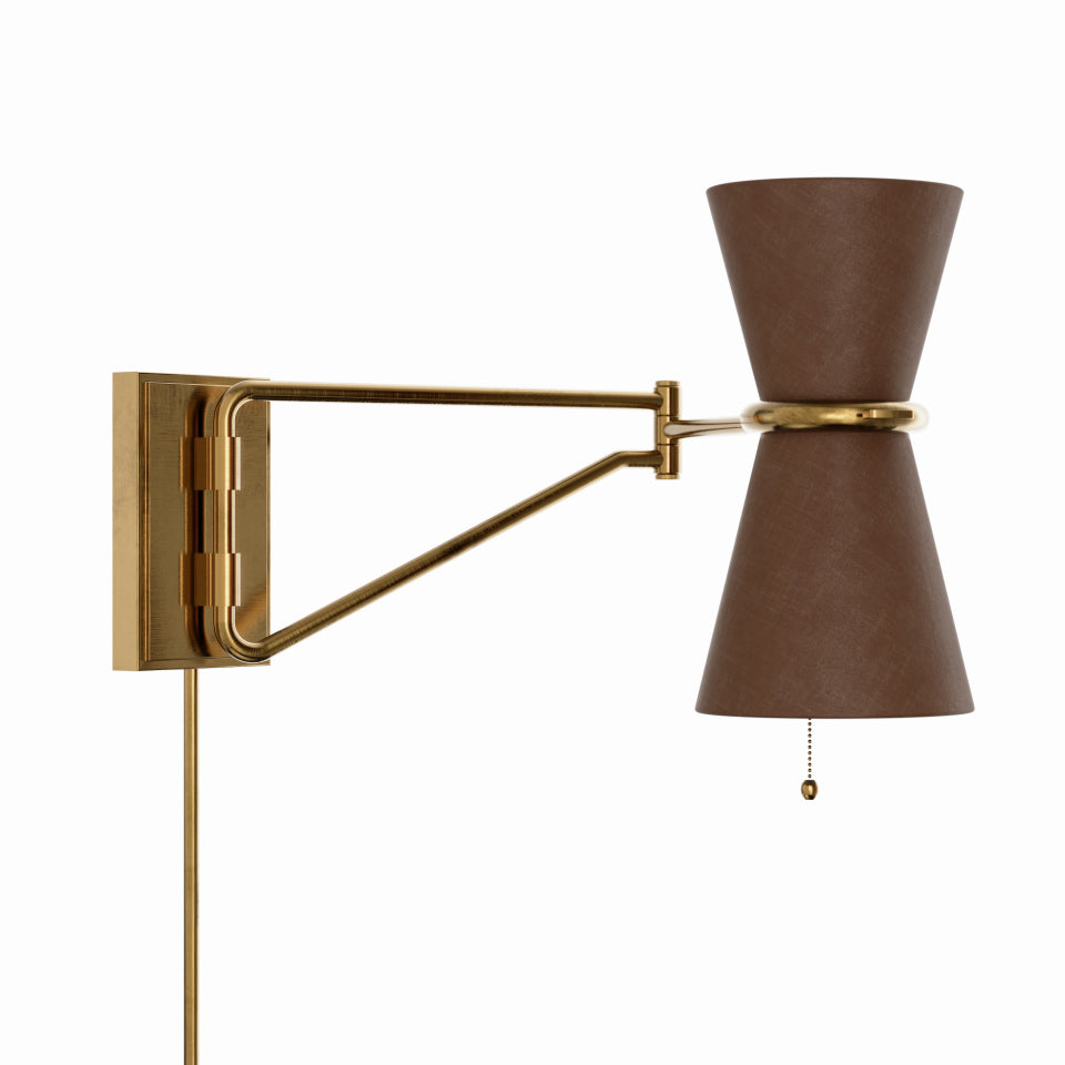Gable Swing Arm Sconce (Antique Natural Brass with Russet Shade)