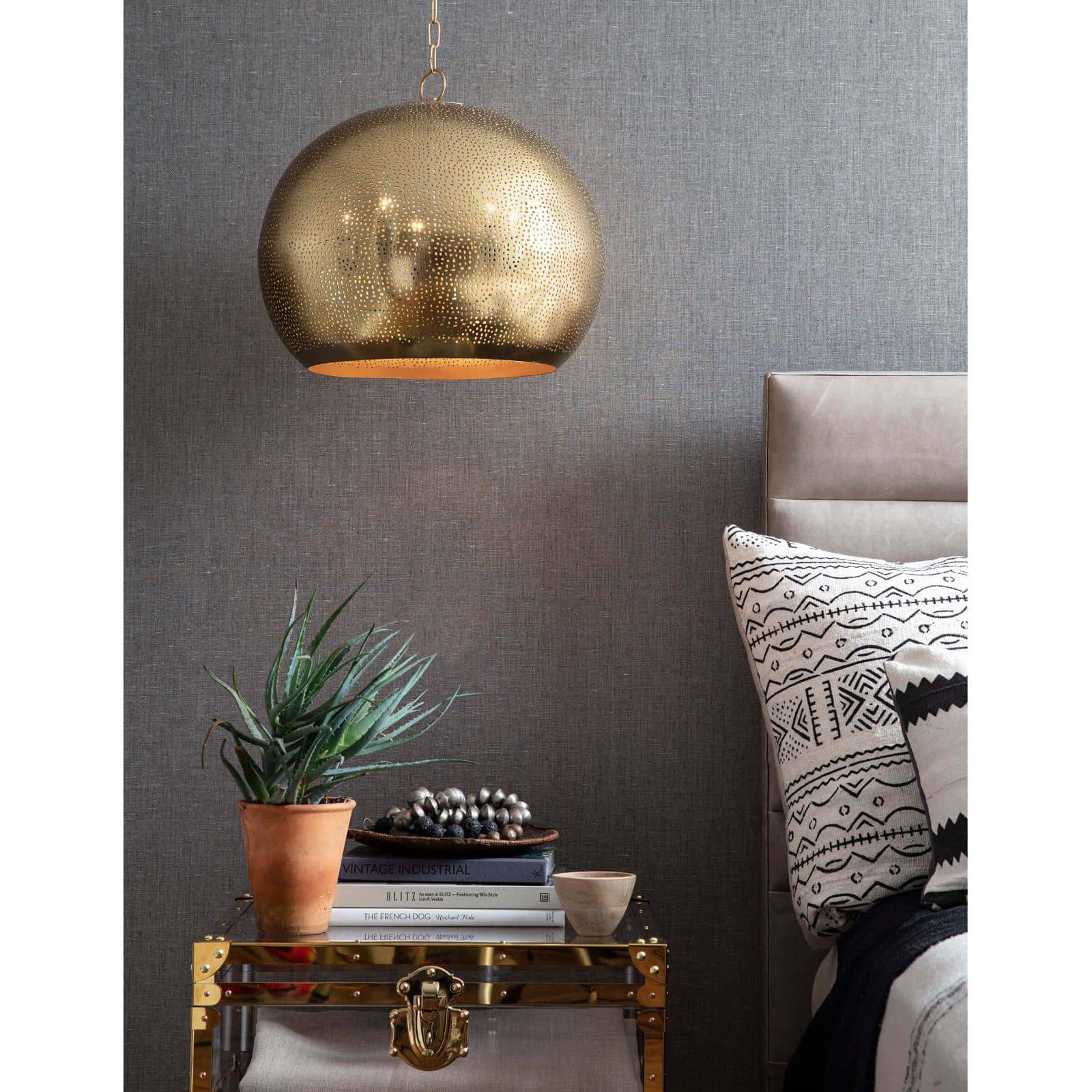 Pierced Metal Sphere Pendant (Natural Brass)