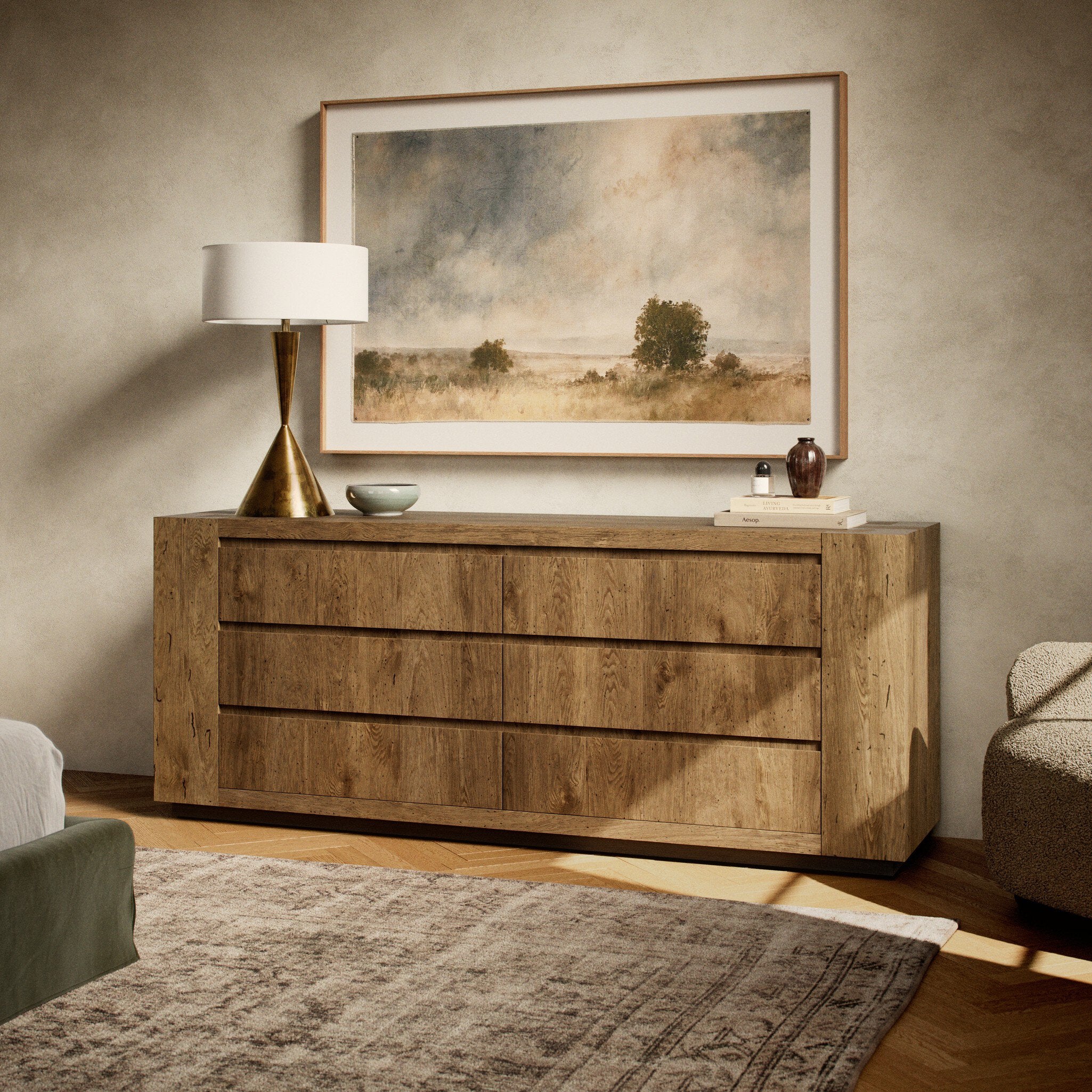 Abaso 6-Drawer Dresser - Rustic Wormwood Oak