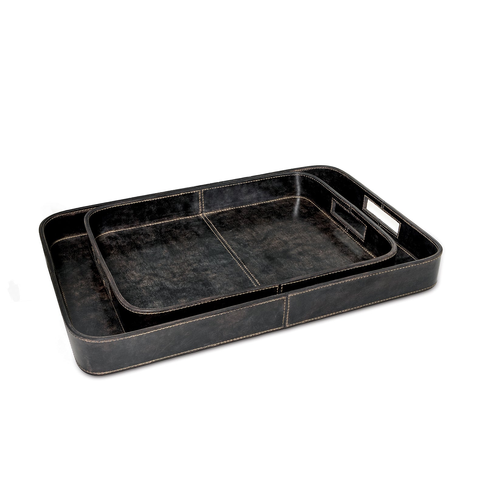 Derby Rectangle Leather Tray Set (Black)