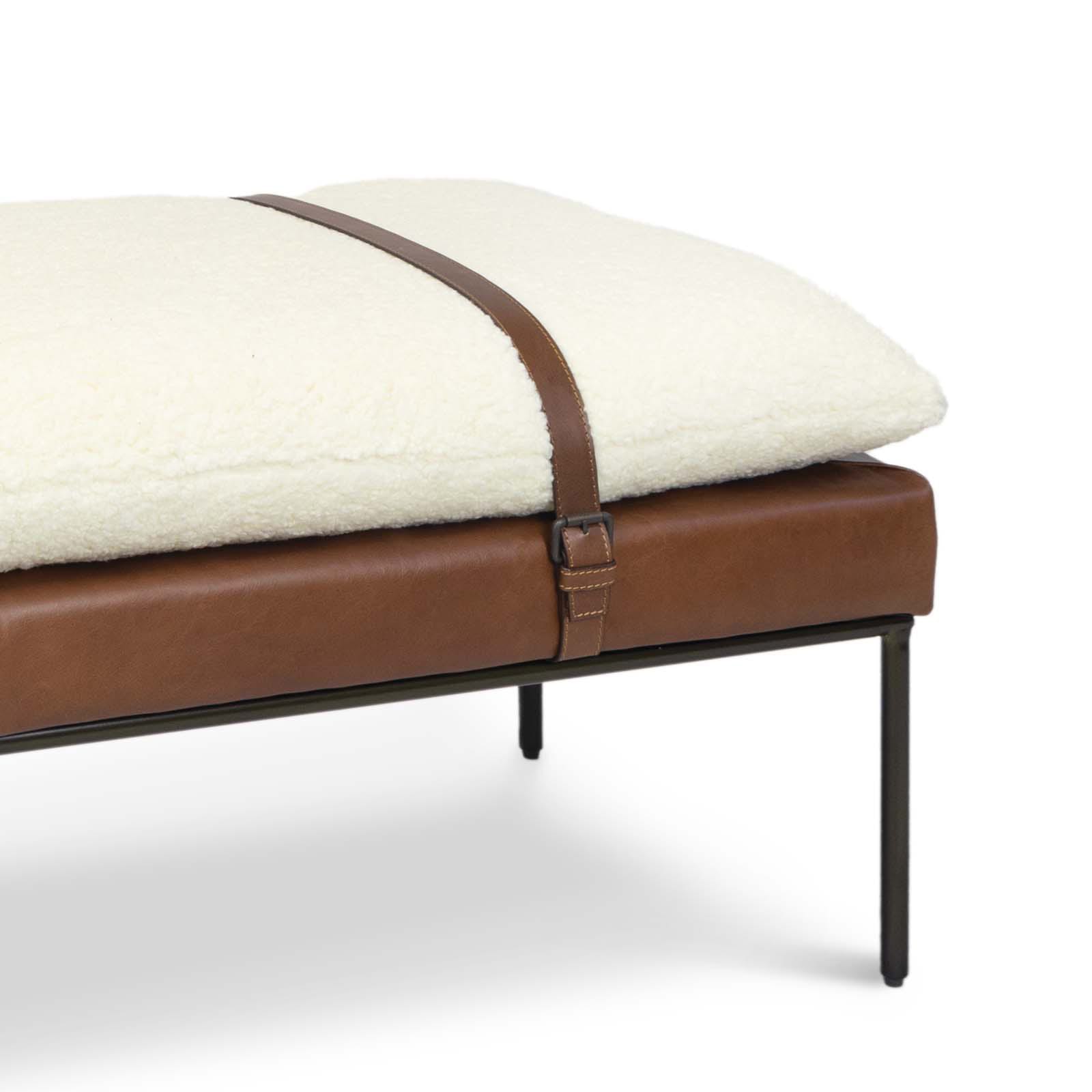 Aspen Leather and Boucle Faux Wool Bench