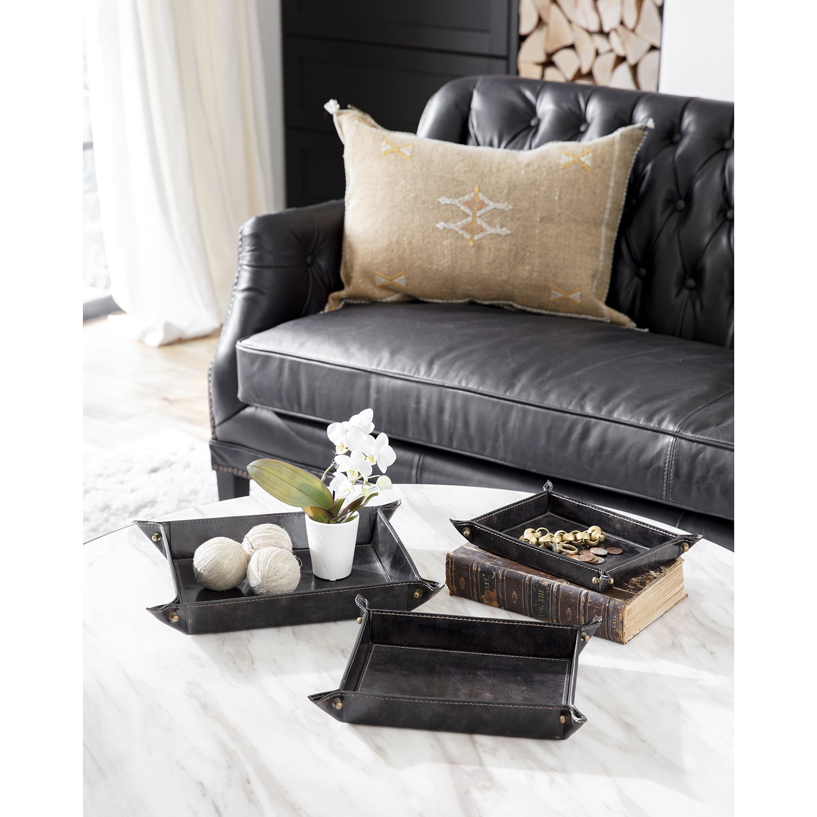 Derby Leather Tray Set (Black)
