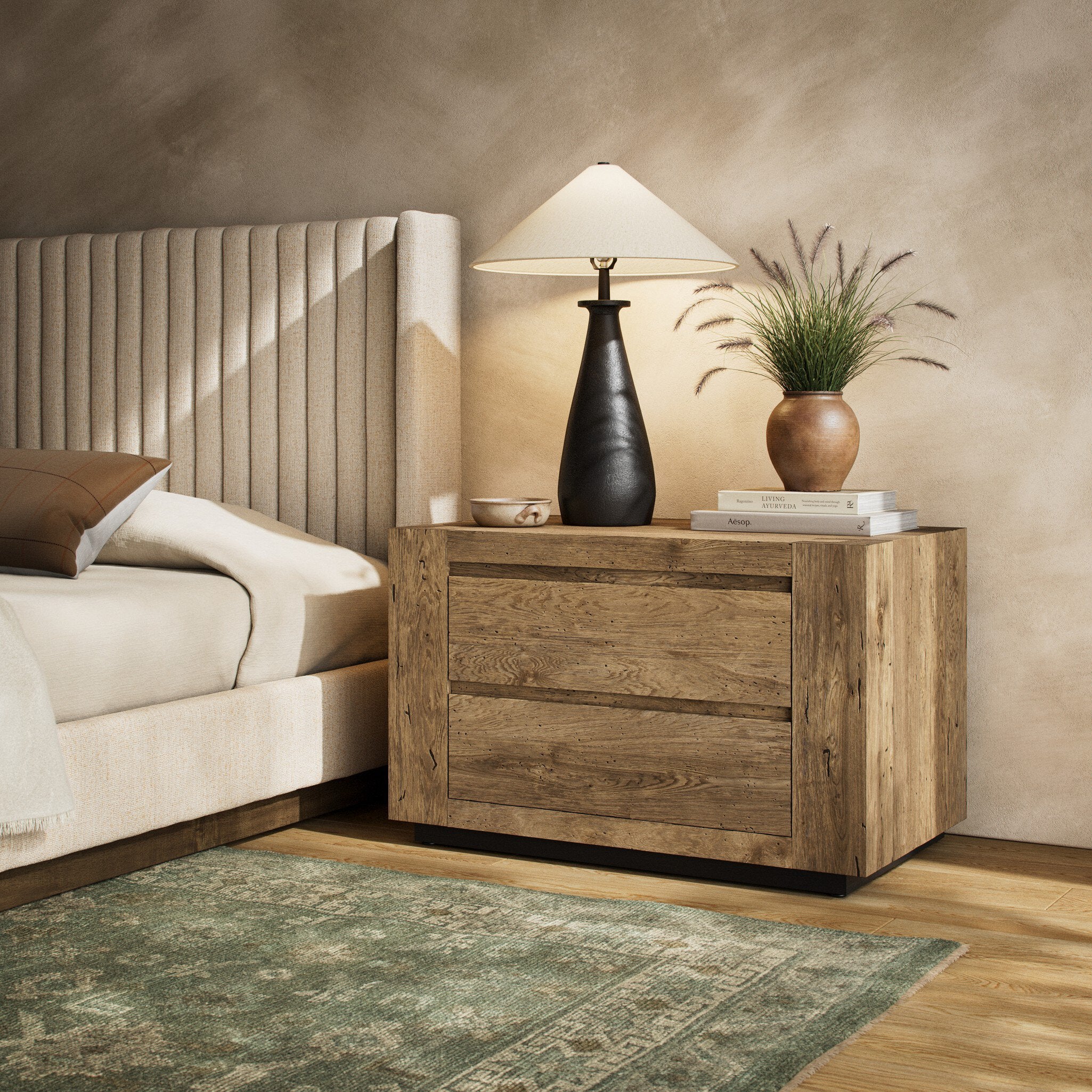 Abaso Nightstand - Rustic Wormwood Oak