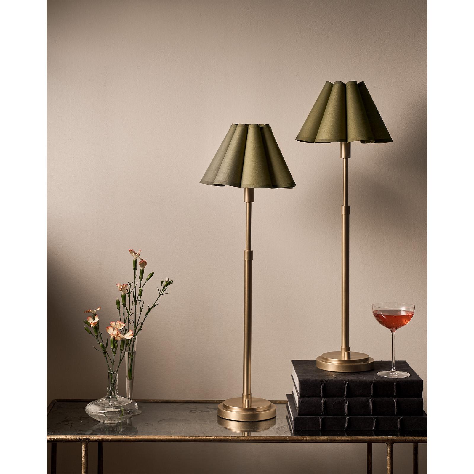 Polly Buffet Lamp (Blackened Brass with Olive Scalloped Shade)