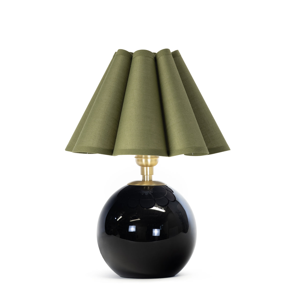 Giorgio Black Glass Mini Lamp (Natural Brass with Olive Scalloped Shade)