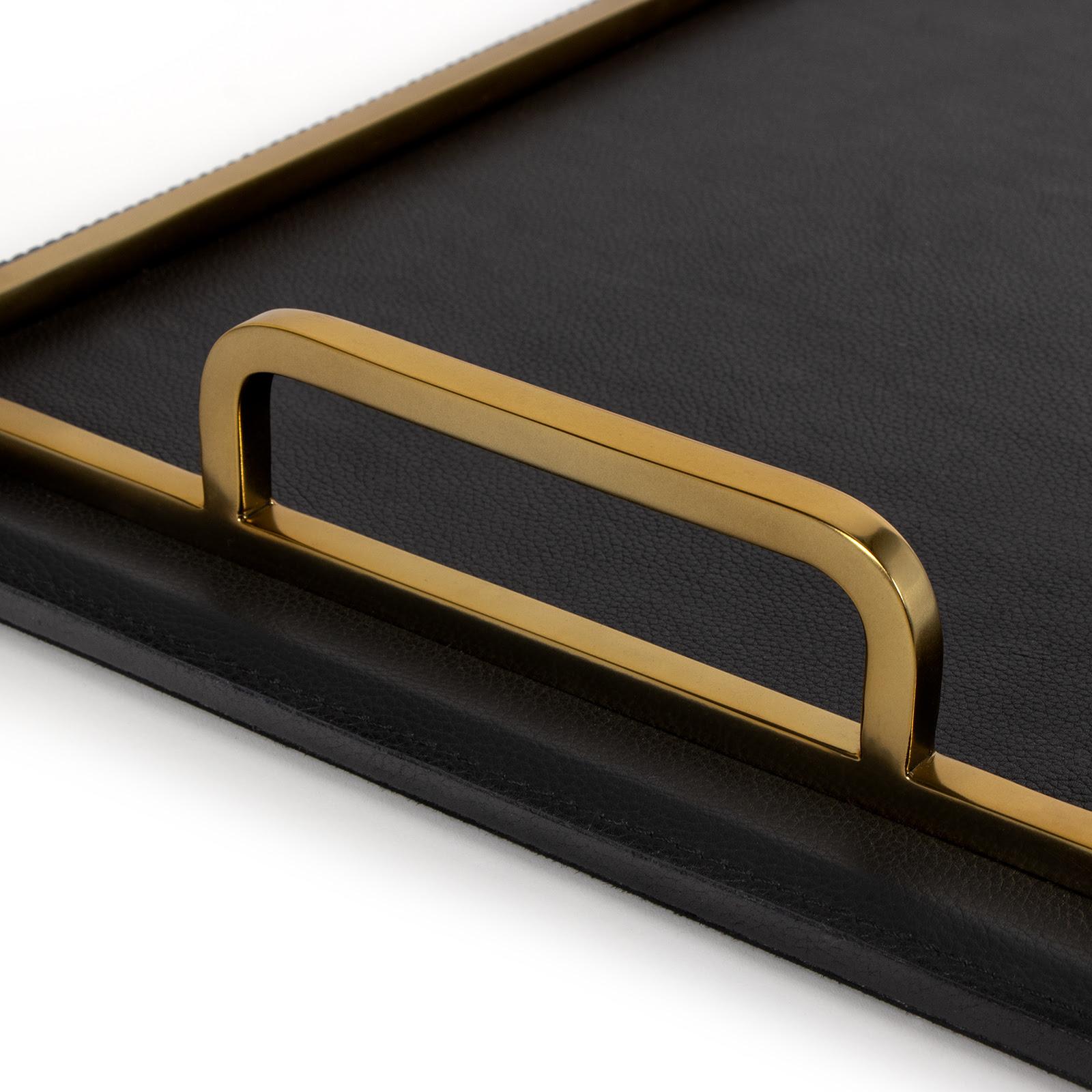 Greyson Leather Rectangle Tray Large (Natural Brass)