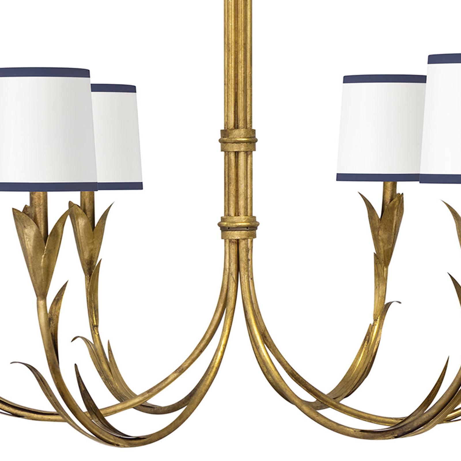 River Reed Chandelier Small (Antique Gold Leaf with Navy Shade)