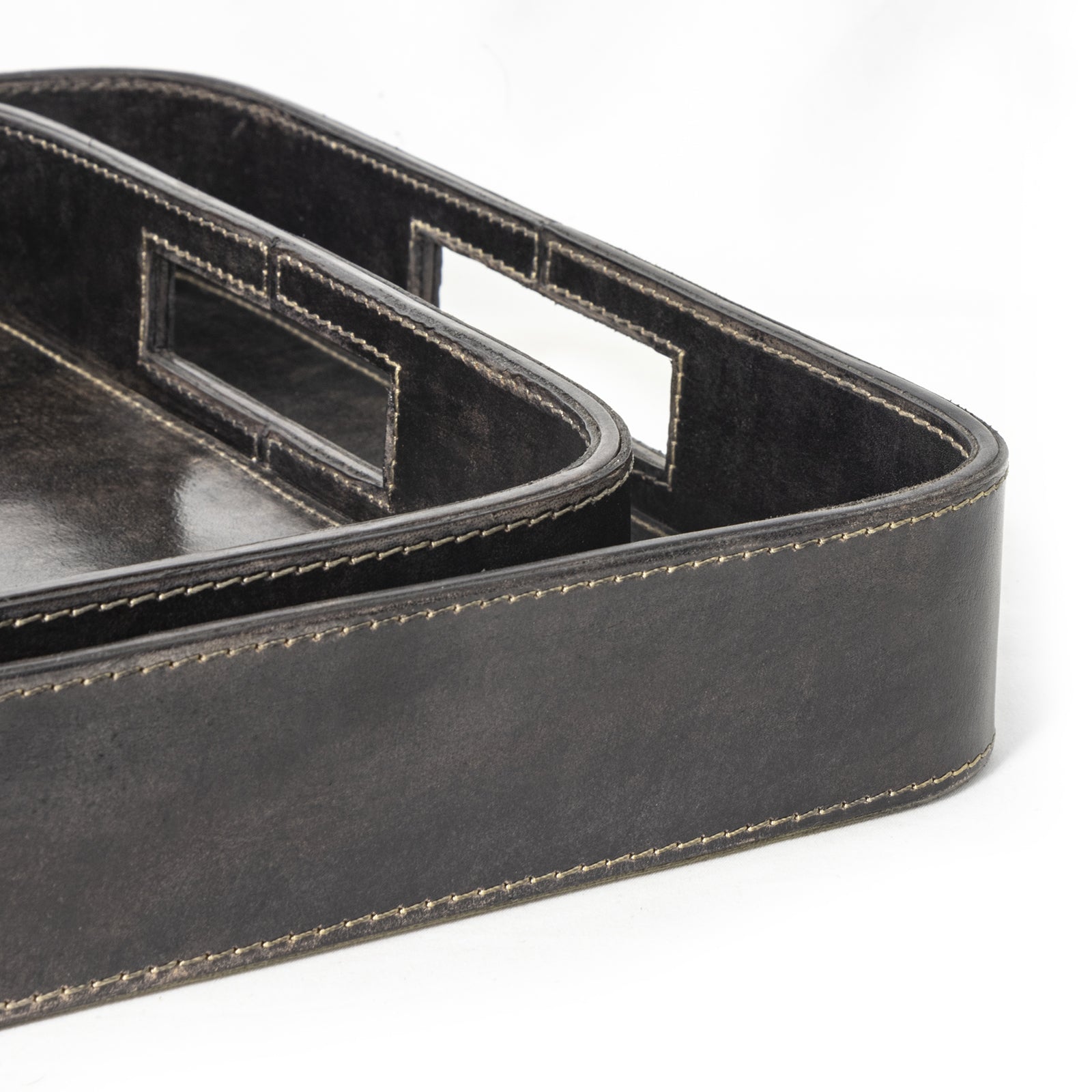 Derby Rectangle Leather Tray Set (Black)