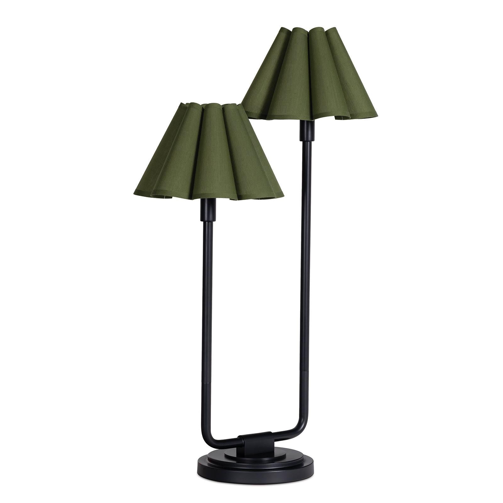 Polly Double Arm Table Lamp (Blackened Brass with Olive Scalloped Shade)