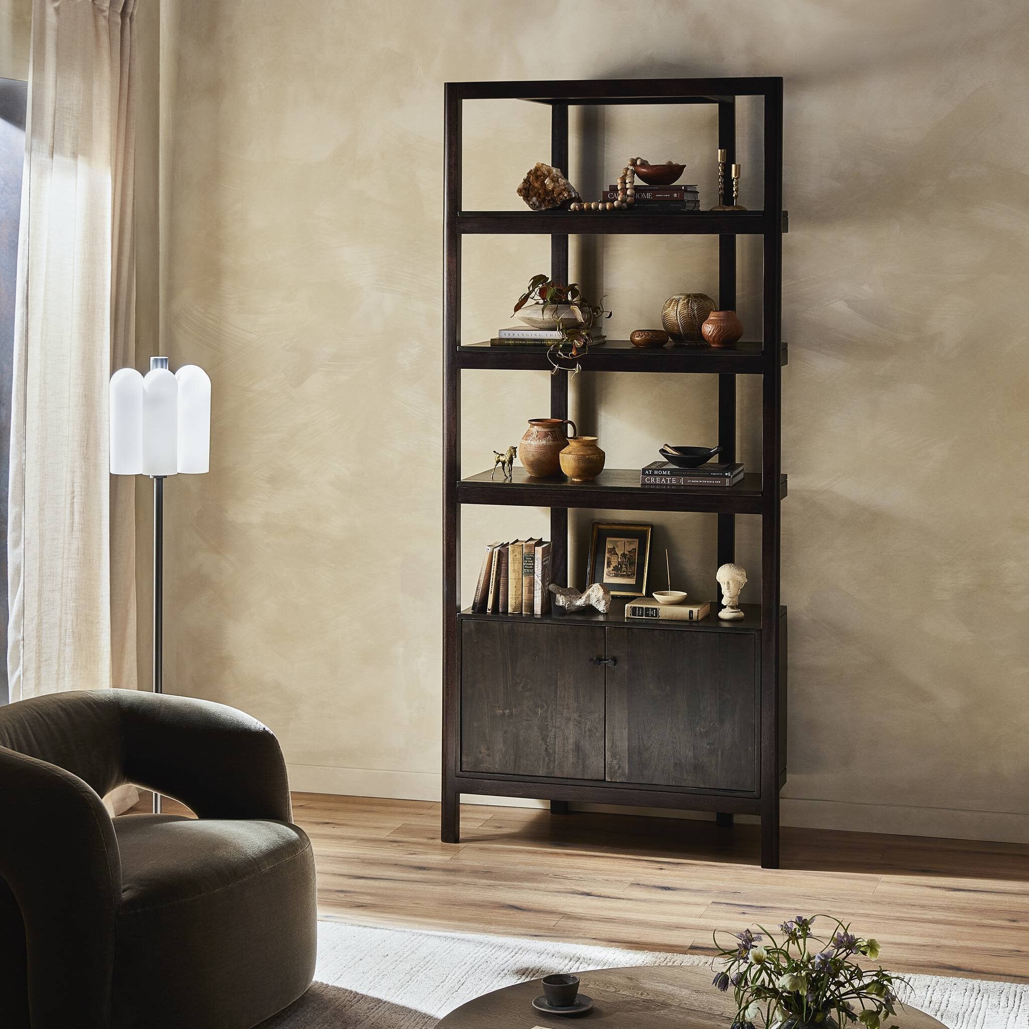 Reza Bookcase - Worn Black Acacia