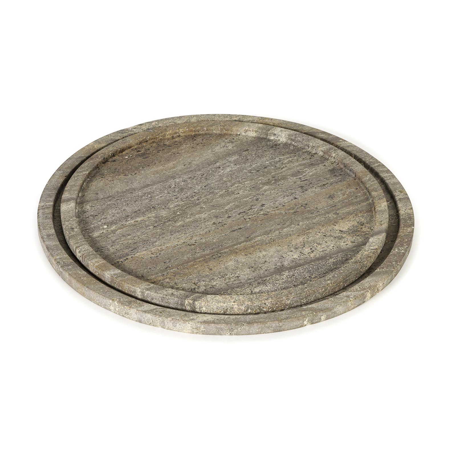 Sutton Round Travertine Tray Set (Grey)
