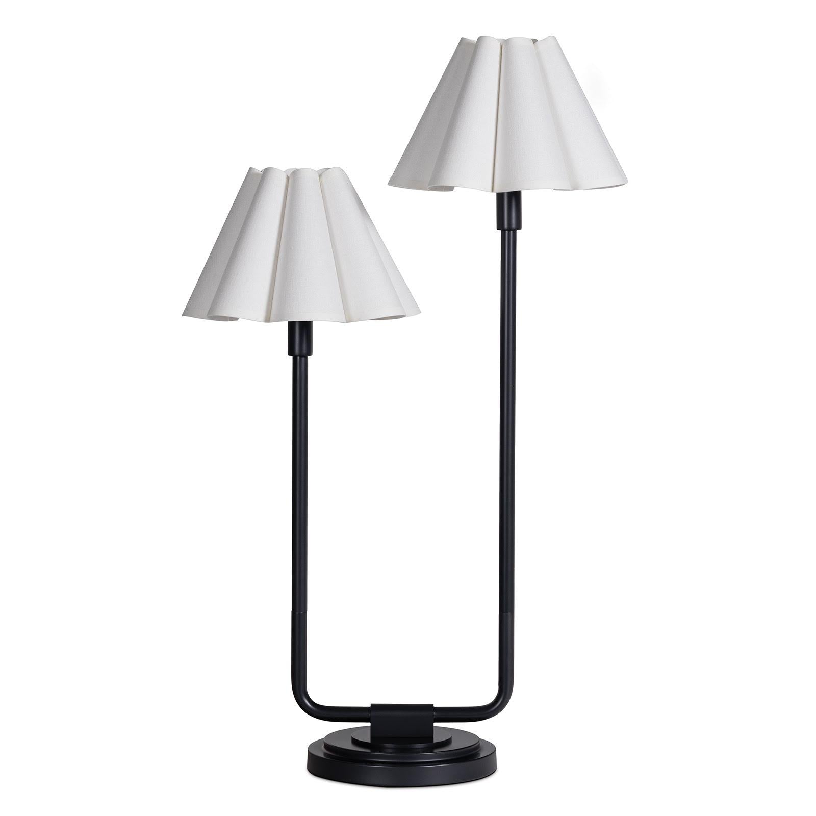 Polly Double Arm Table Lamp (Blackened Brass with Linen Scalloped Shade)