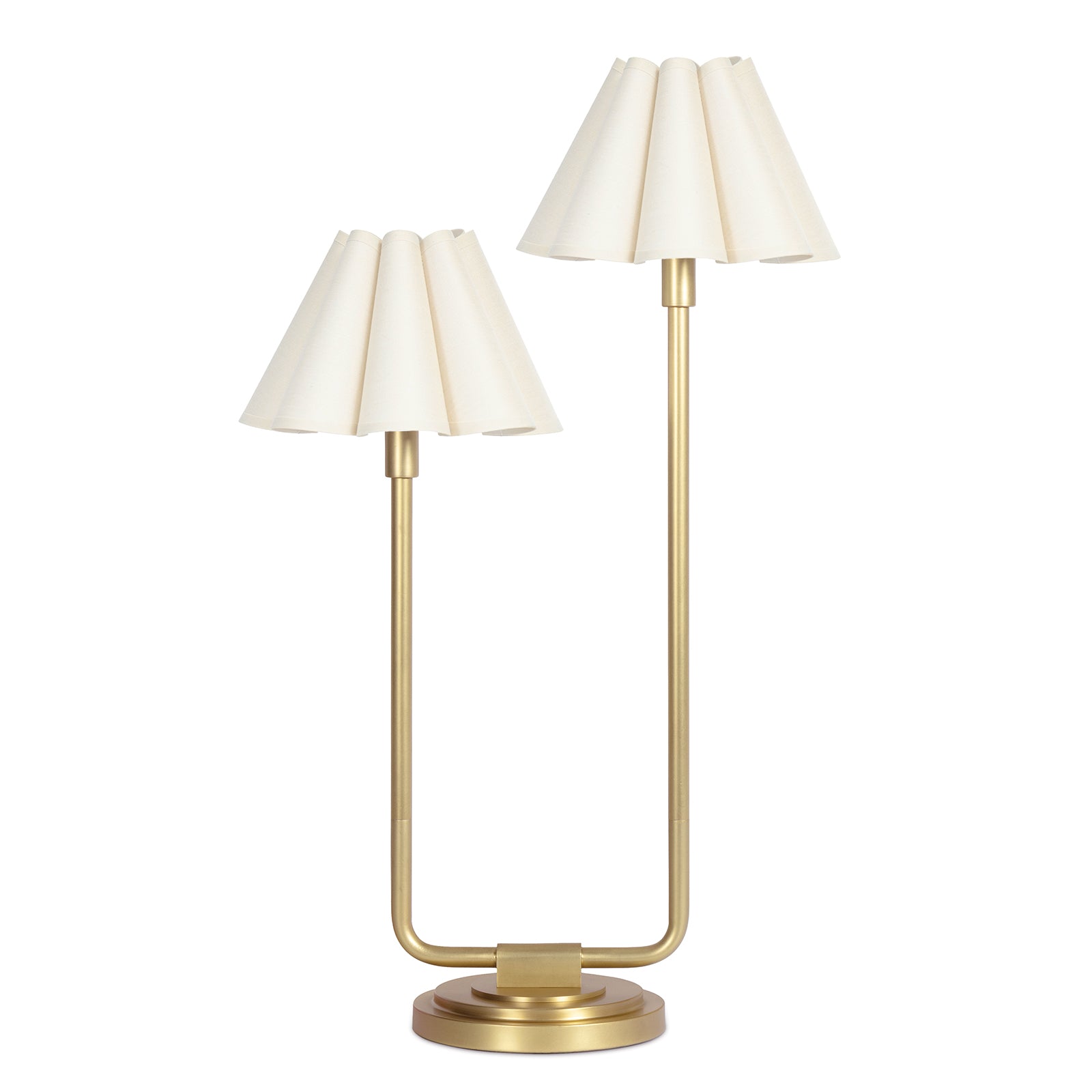 Polly Double Arm Table Lamp (Natural Brass with Oyster Scalloped Shade)