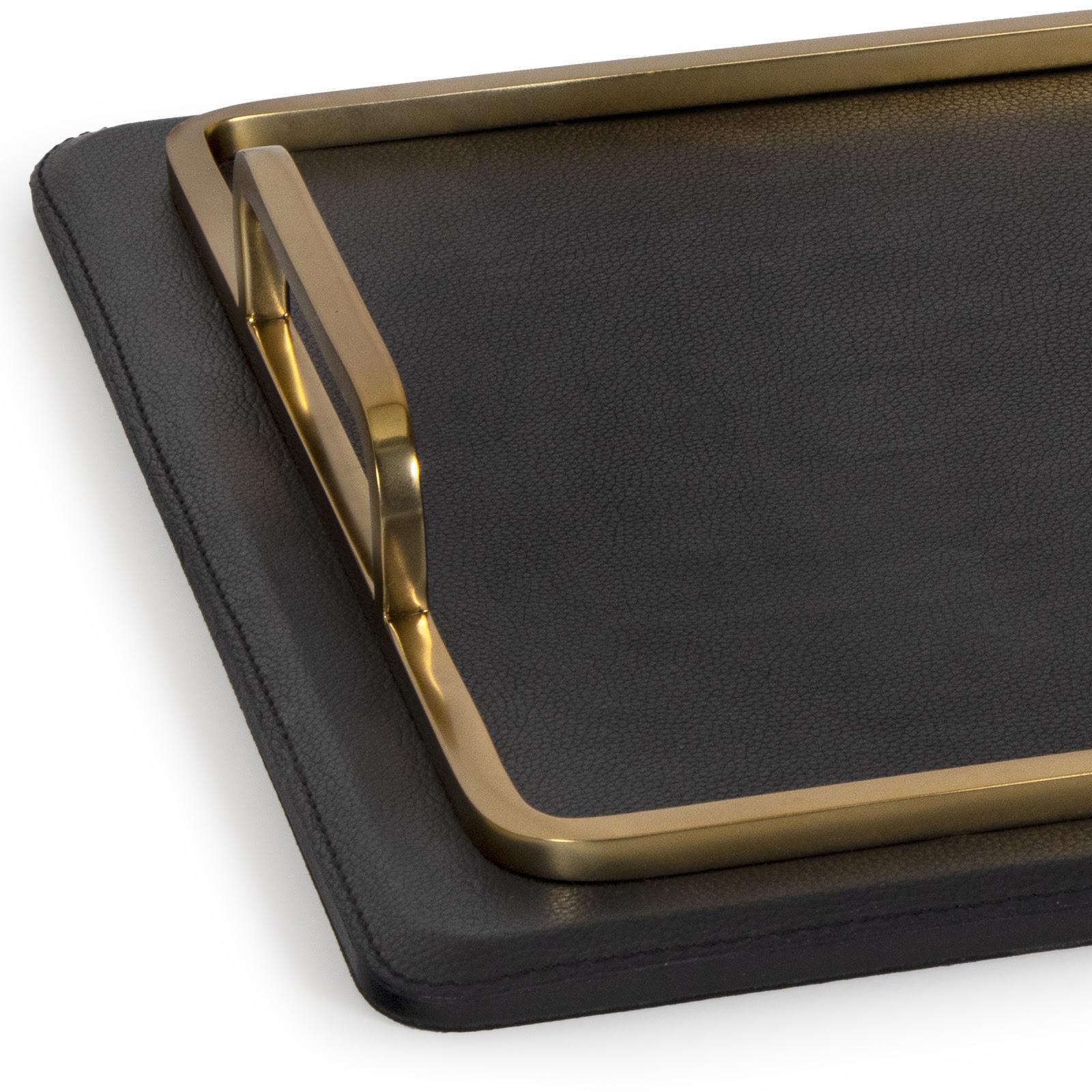 Greyson Leather Rectangle Tray Large (Natural Brass)
