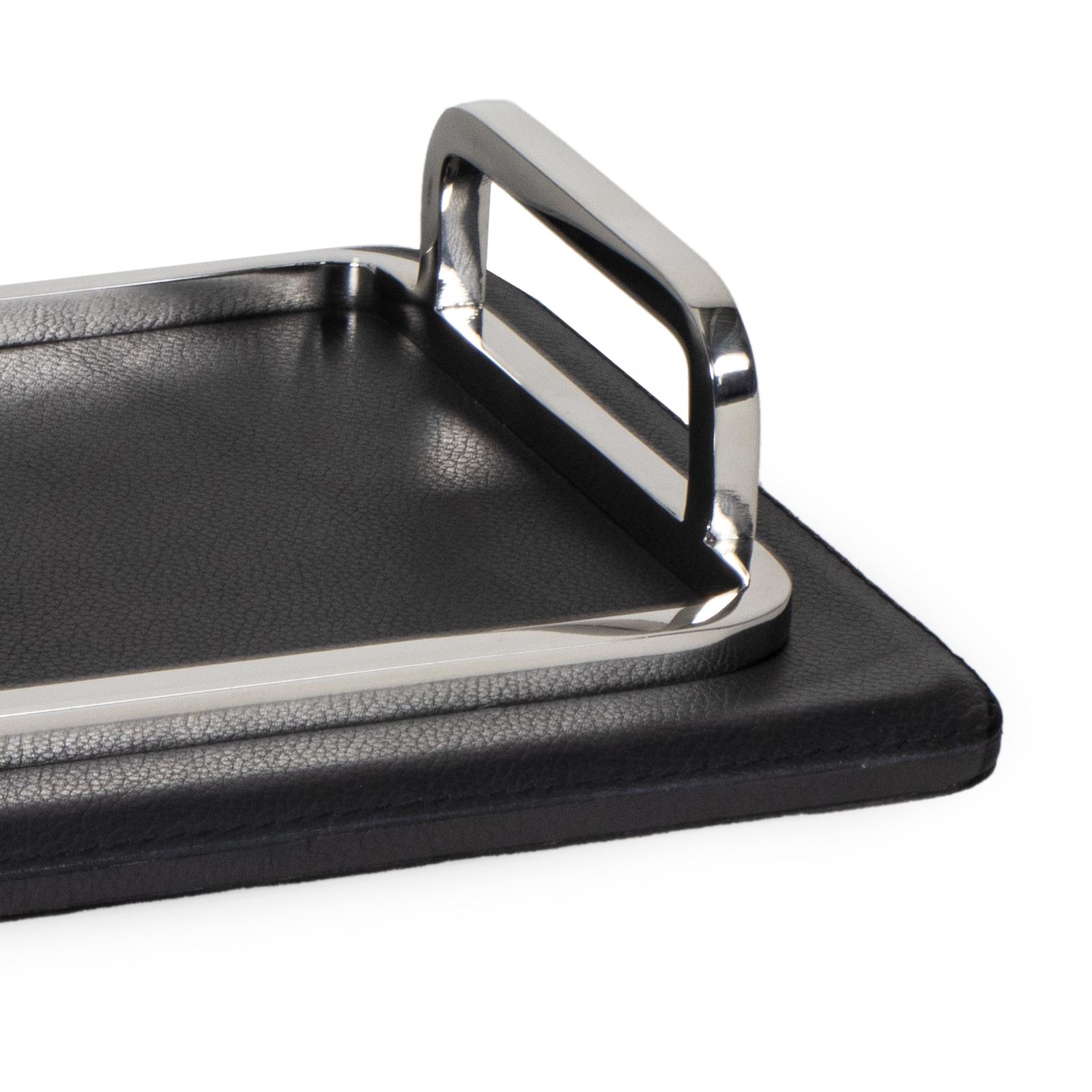 Greyson Leather Rectangle Tray Small (Polished Nickel)