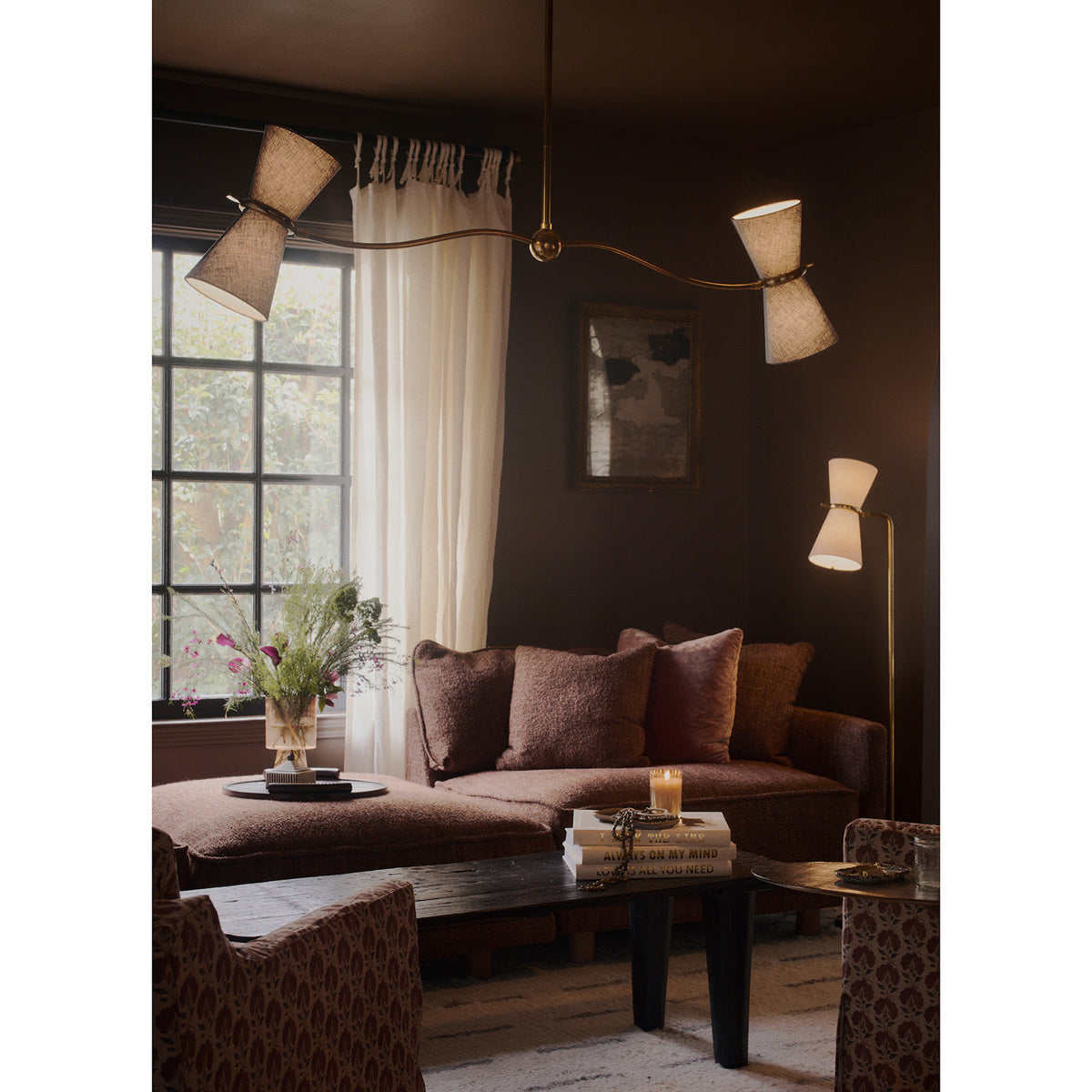 Gable Linear Chandelier (Antique Brass with Storm Blue Shade)