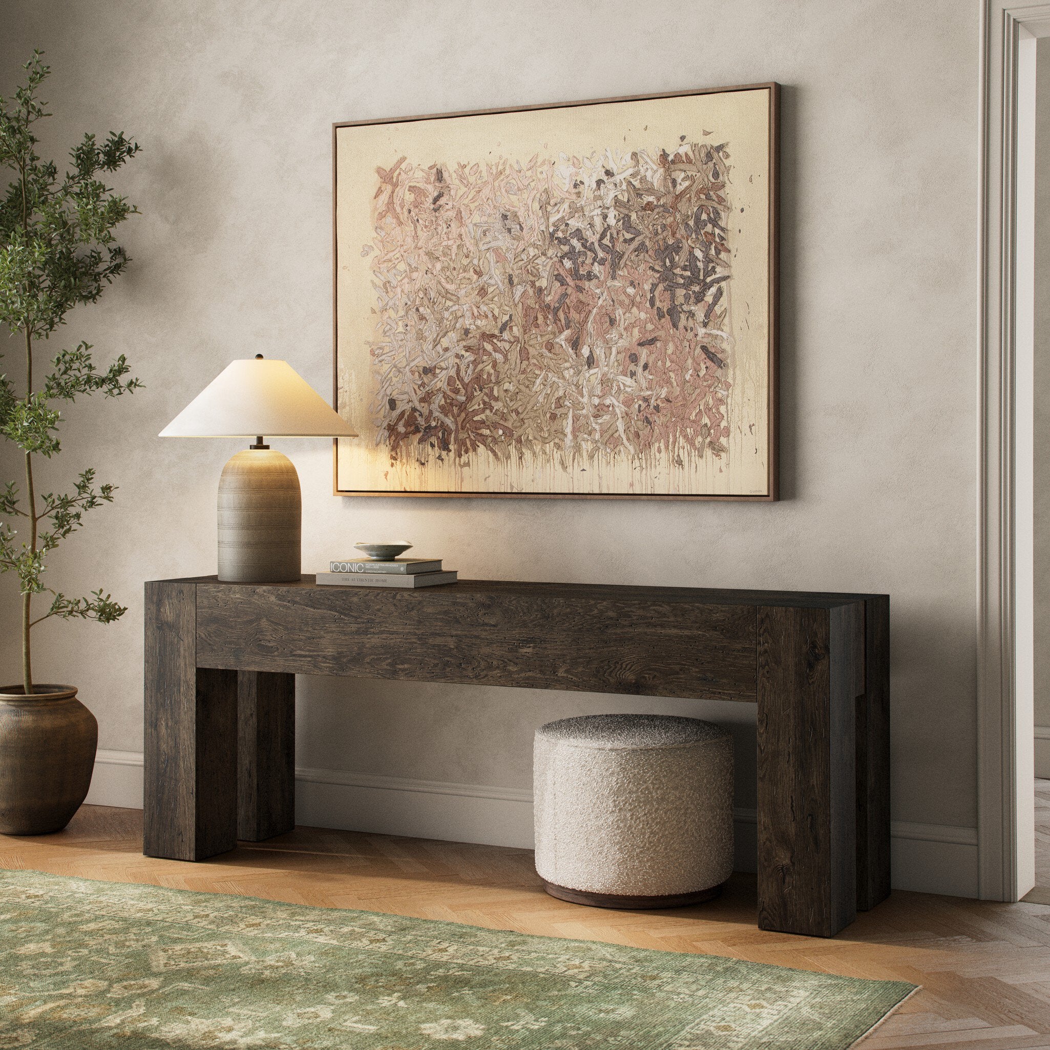 Abaso Console Table - Ebony Rustic Ash Oyster