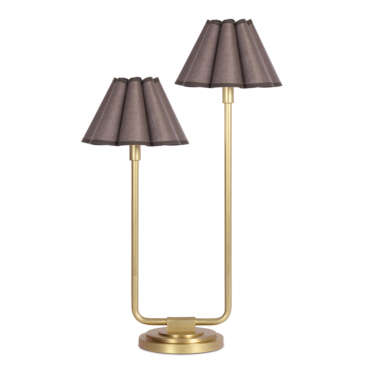 Polly Double Arm Table Lamp (Natural Brass with Umber Scalloped Shade)