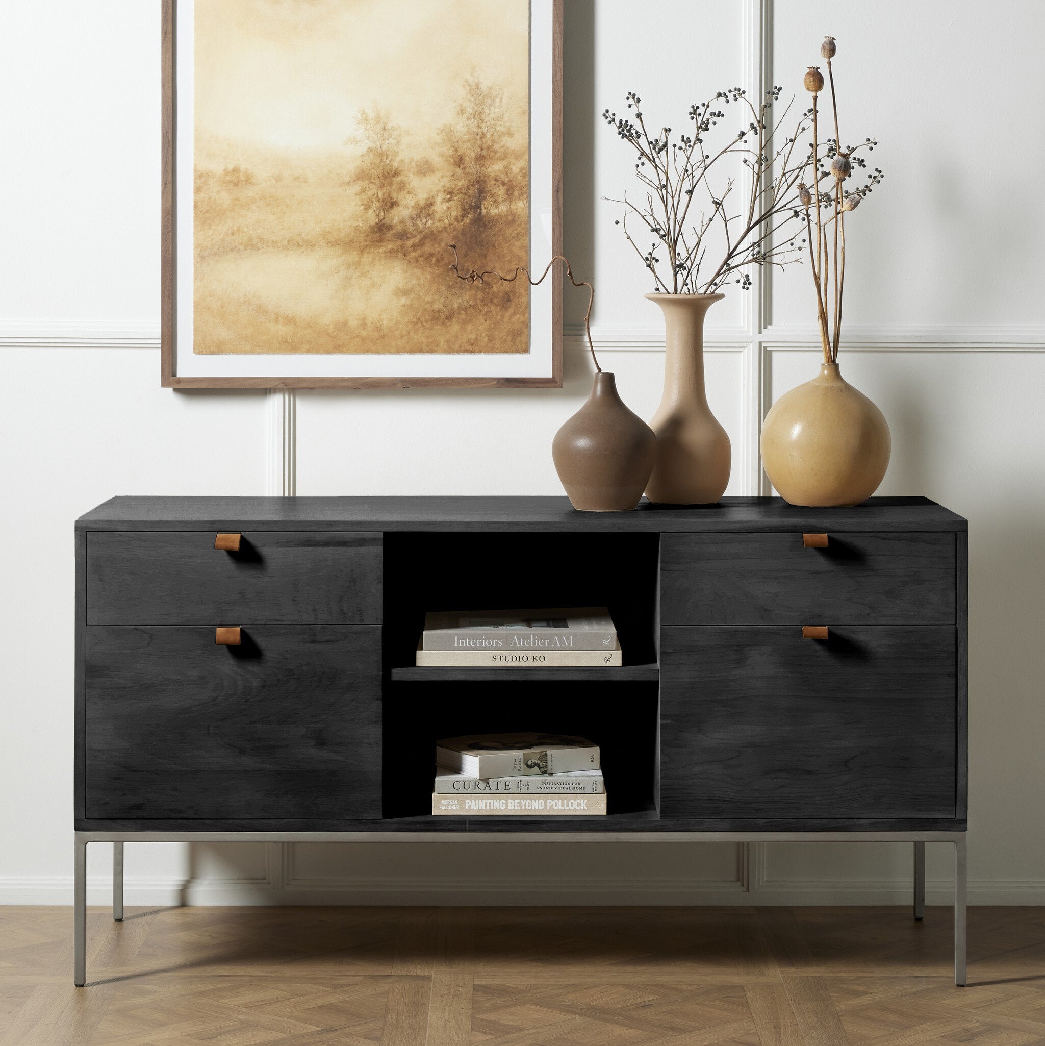 Trey Modular Filing Credenza - Black Wash Poplar