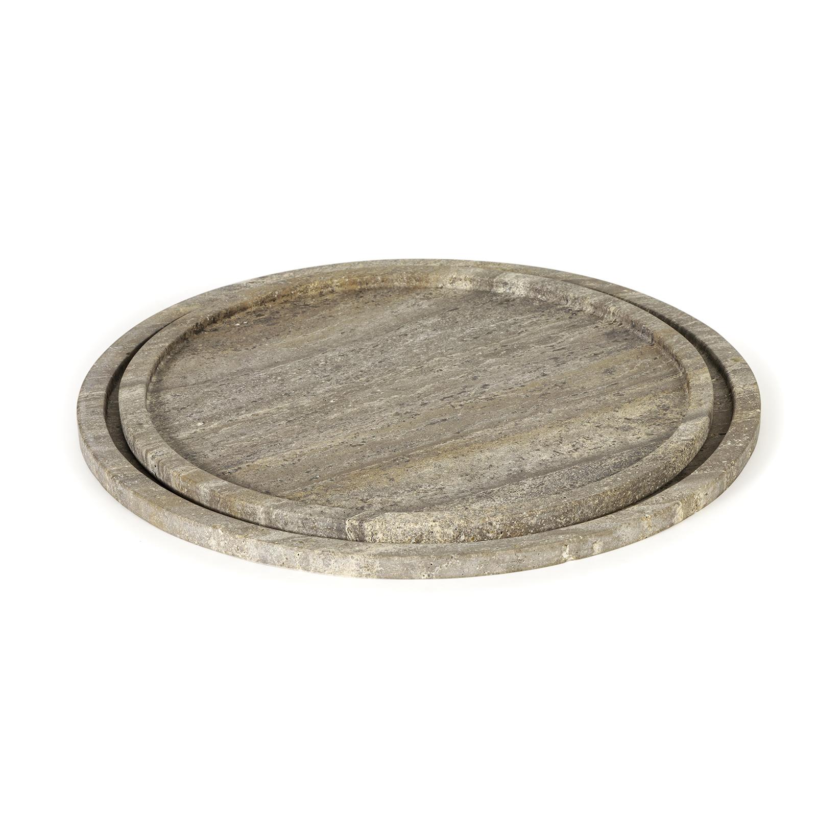 Sutton Round Travertine Tray Set (Grey)