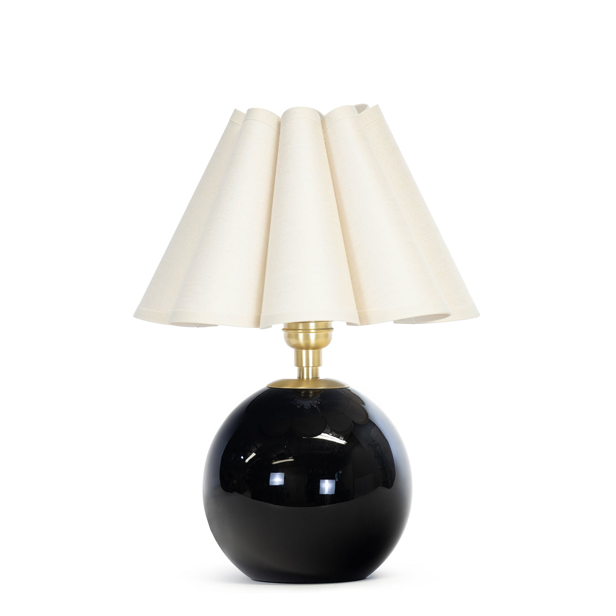 Giorgio Black Glass Mini Lamp (Natural Brass with Oyster Scalloped Shade)