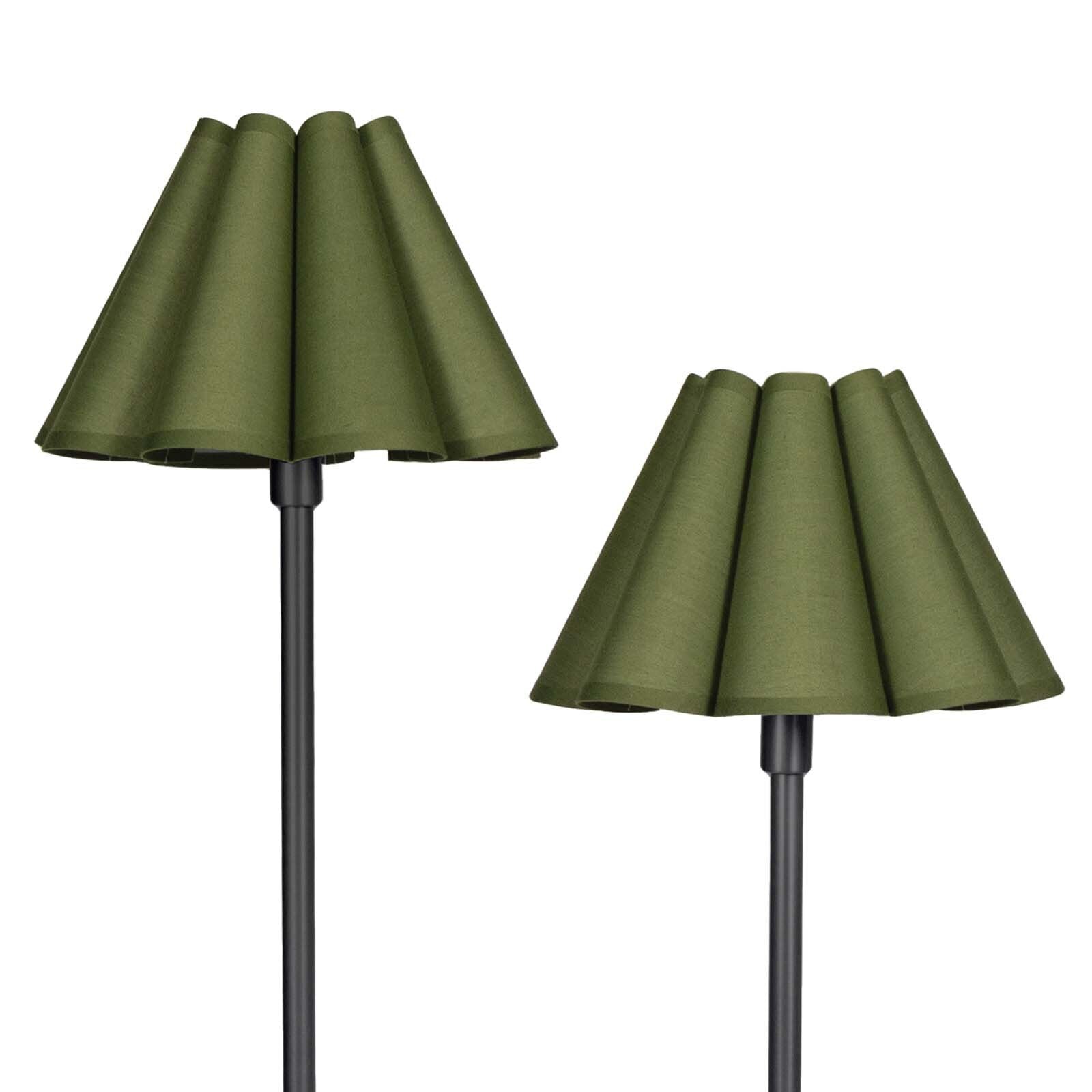 Polly Double Arm Table Lamp (Blackened Brass with Olive Scalloped Shade)