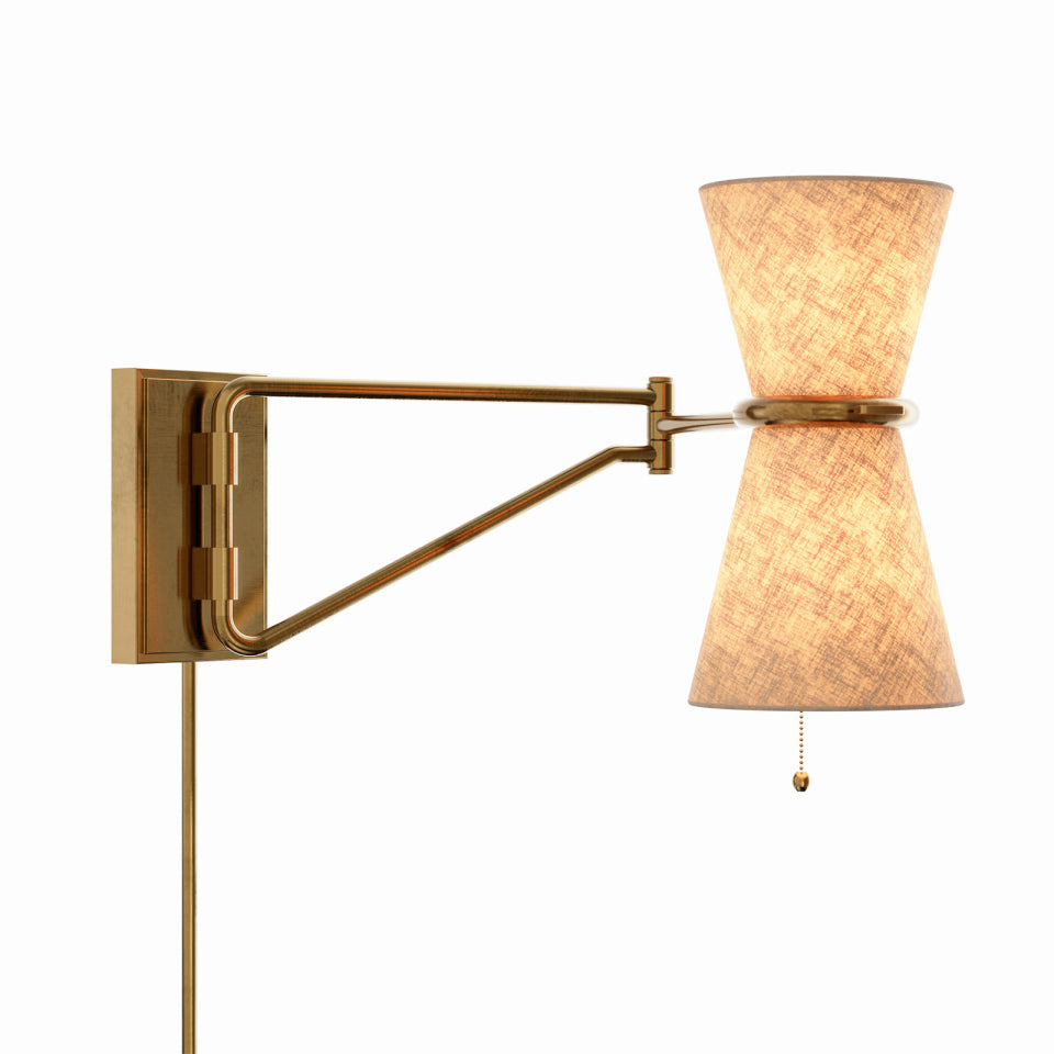 Gable Swing Arm Sconce (Antique Natural Brass with Oyster Shade)