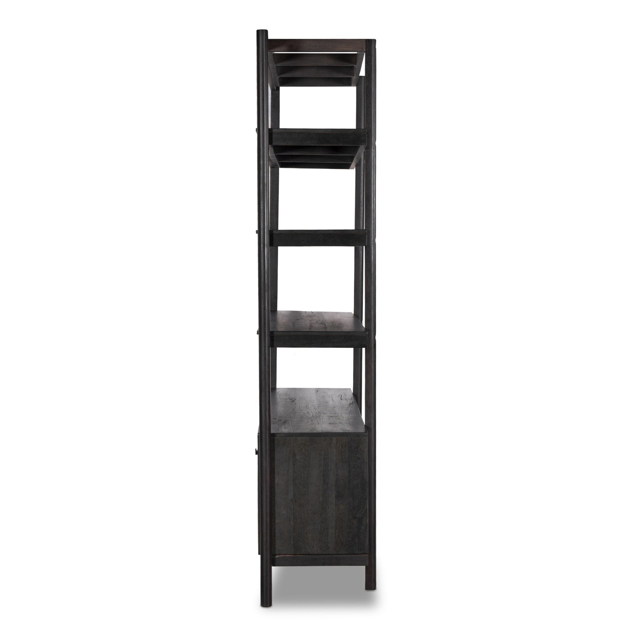 Reza Wide Bookcase - Worn Black Acacia