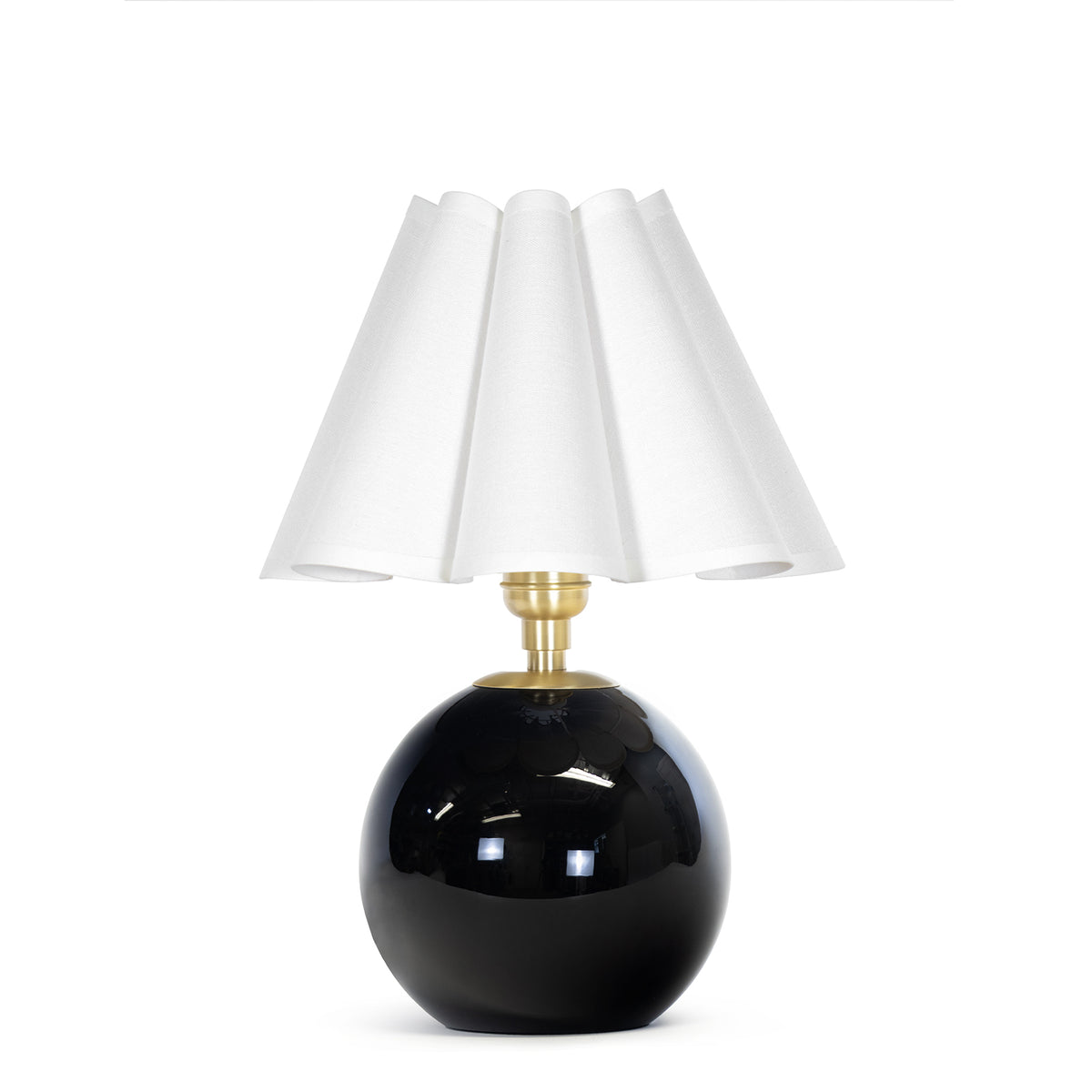 Giorgio Black Glass Mini Lamp (Natural Brass with Linen Scalloped Shade)