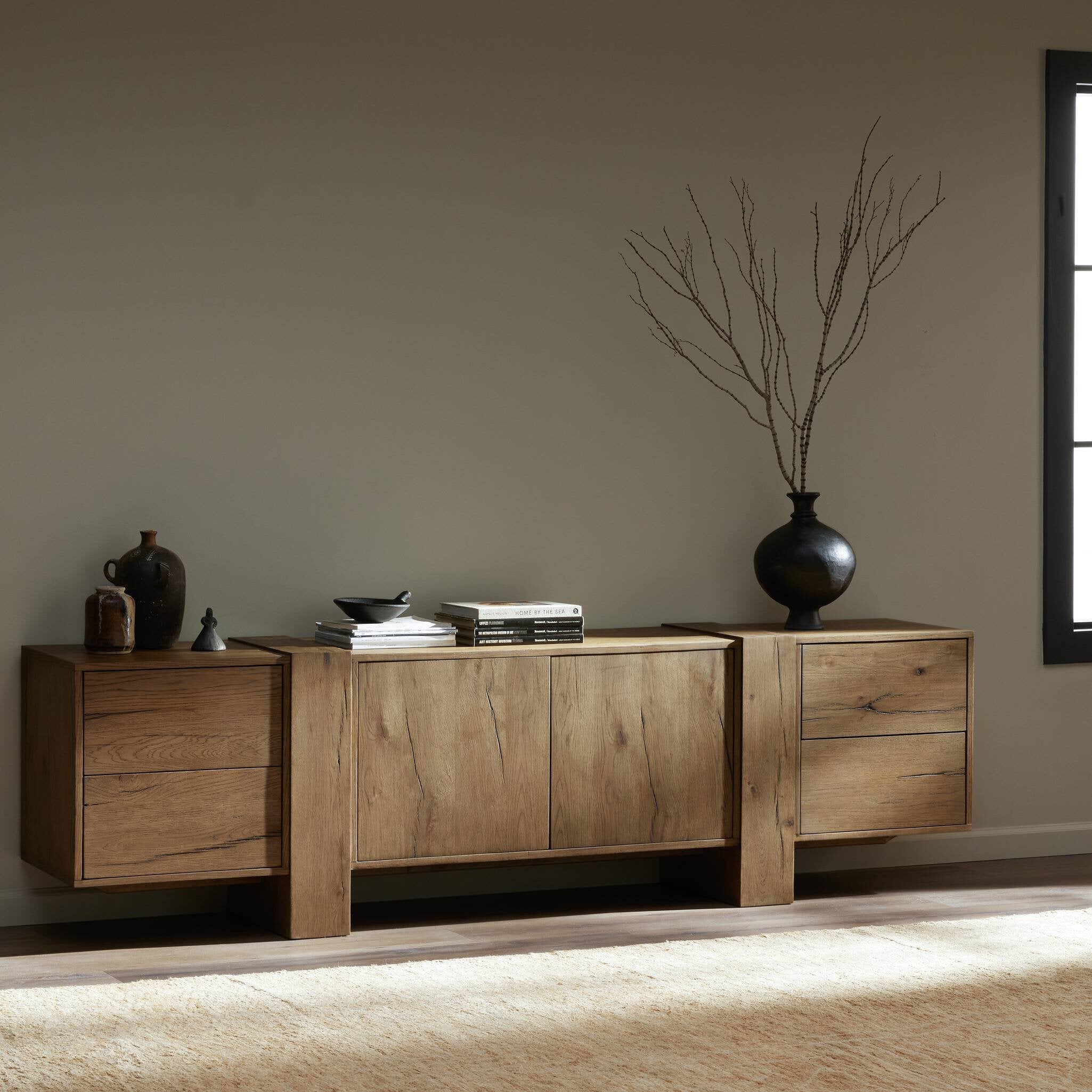Fisher Media Console - Rustic Amber Oak Veneer