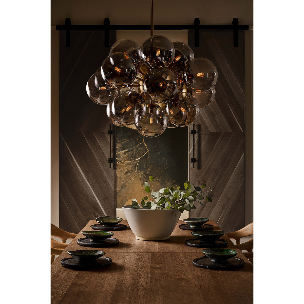 Shine Chandelier (Natural Brass with Smoke Glass)