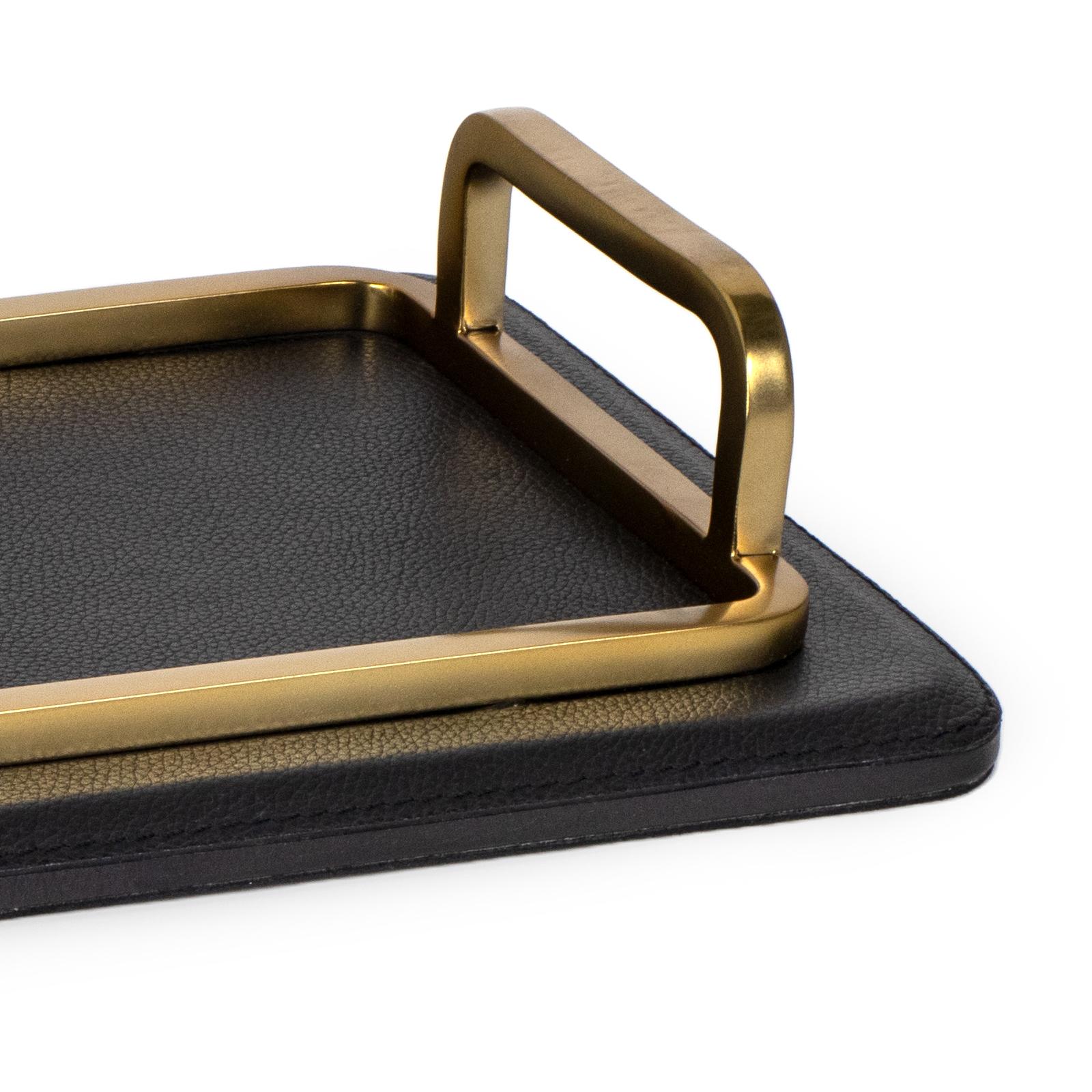 Greyson Leather Rectangle Tray Small (Natural Brass)