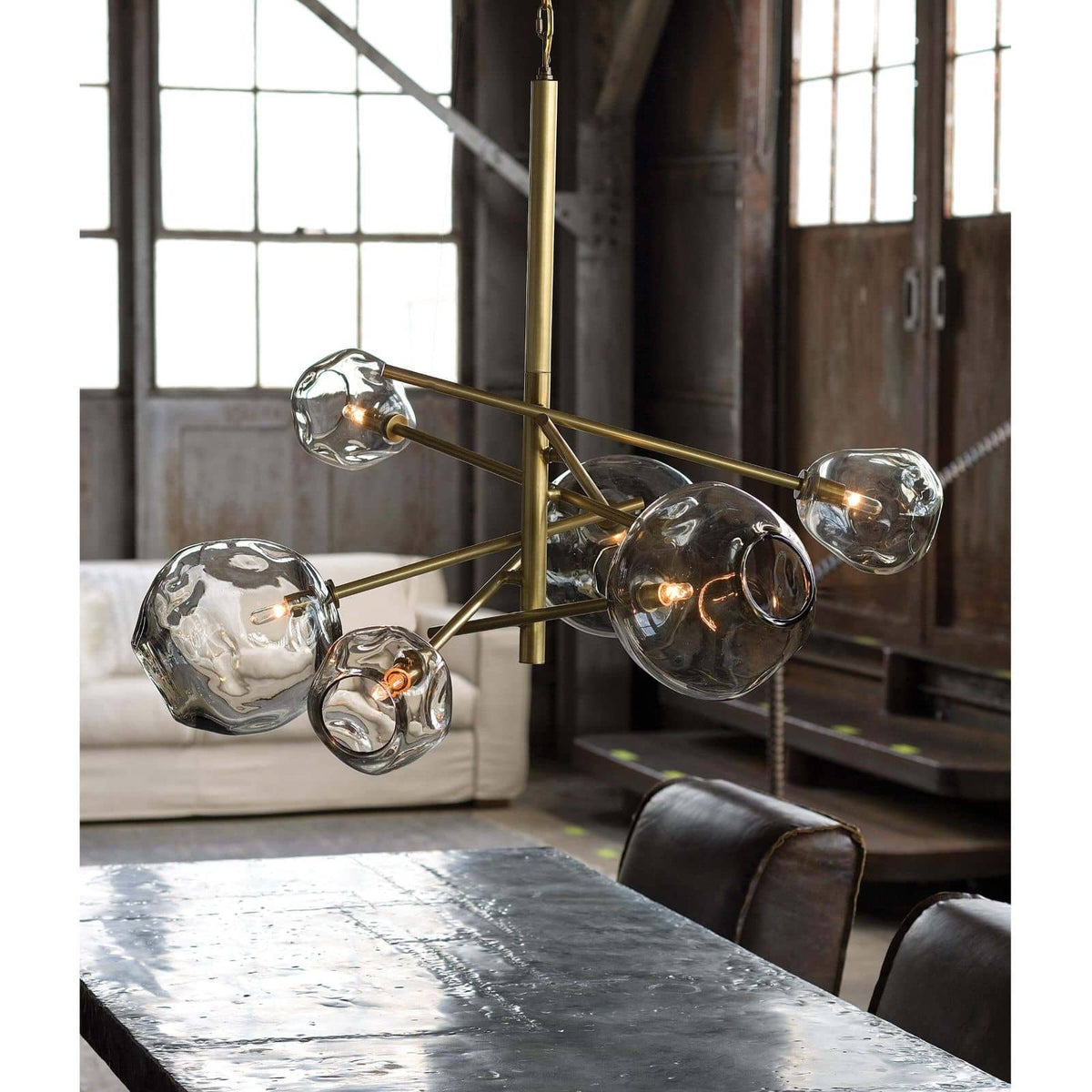 Molten Chandelier With Smoke Glass (Natural Brass)
