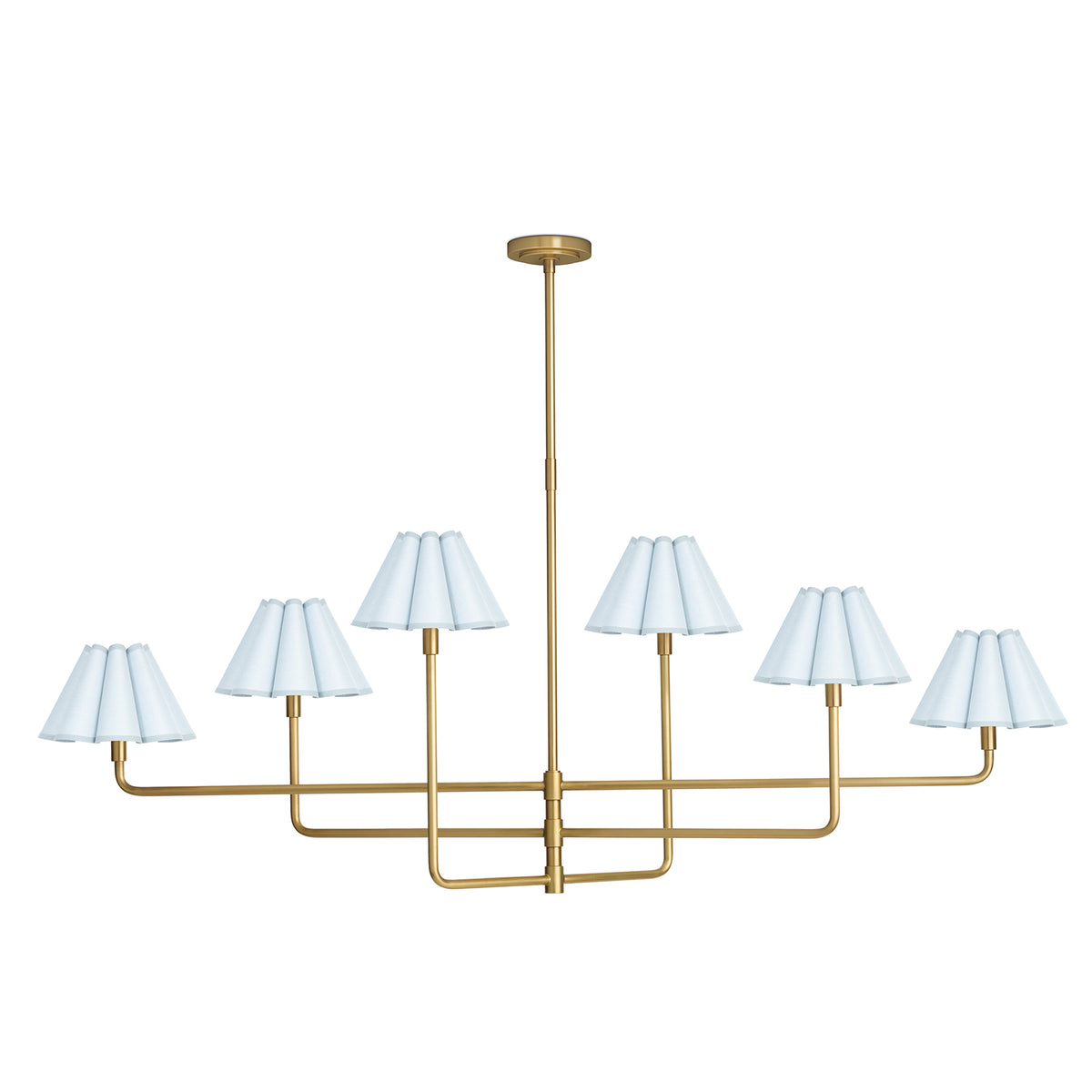 Polly Chandelier (Natural Brass with Mist Blue Scalloped Shade) - 2 cartons
