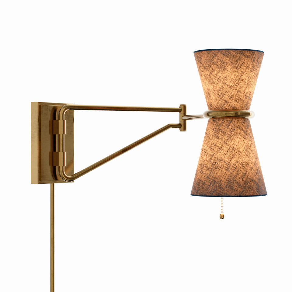 Gable Swing Arm Sconce (Antique Natural Brass with Storm Blue Shade)