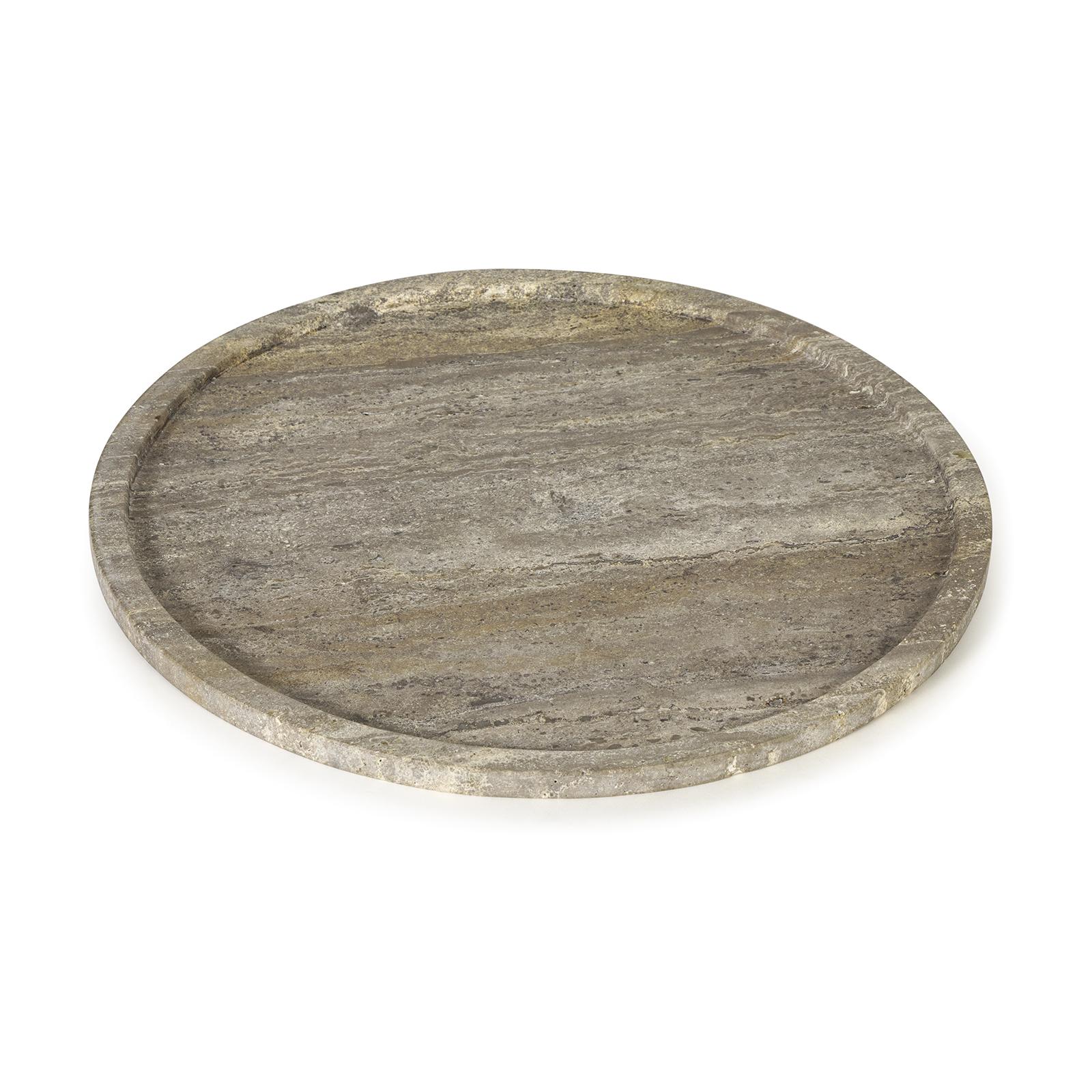 Sutton Round Travertine Tray Set (Grey)