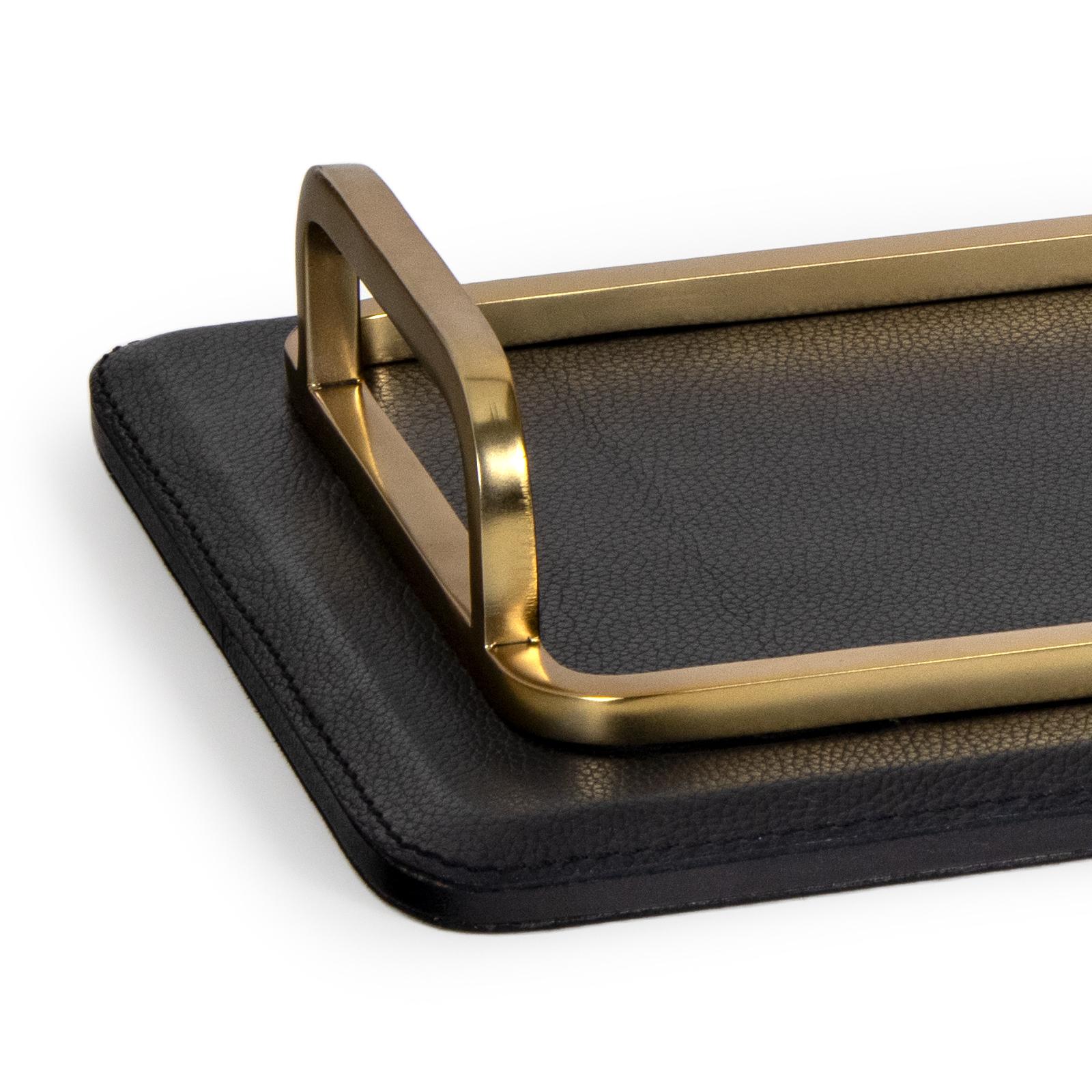 Greyson Leather Rectangle Tray Small (Natural Brass)