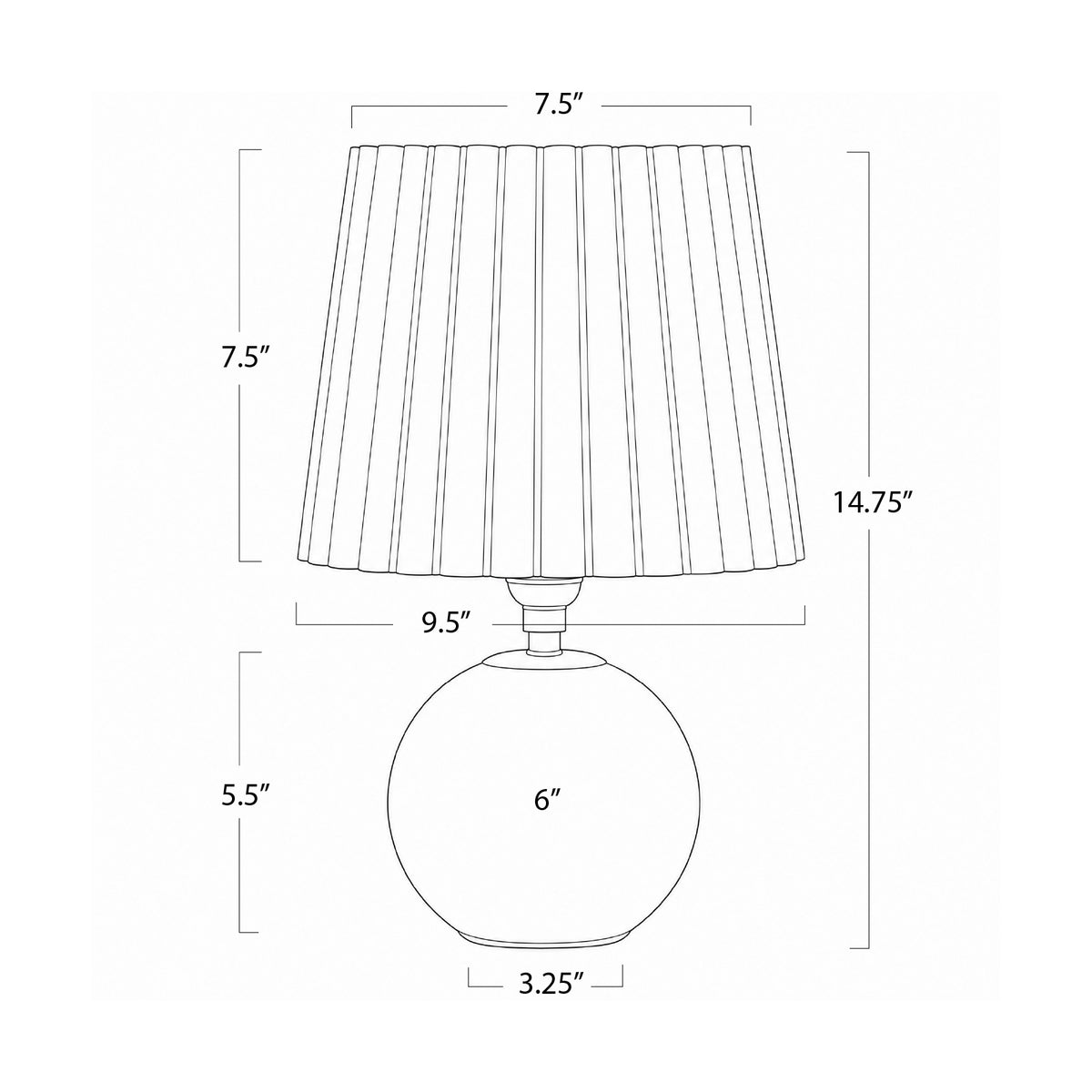 Giorgio Black Glass Mini Lamp (Natural Brass with Oyster Wave Pleat Shade)