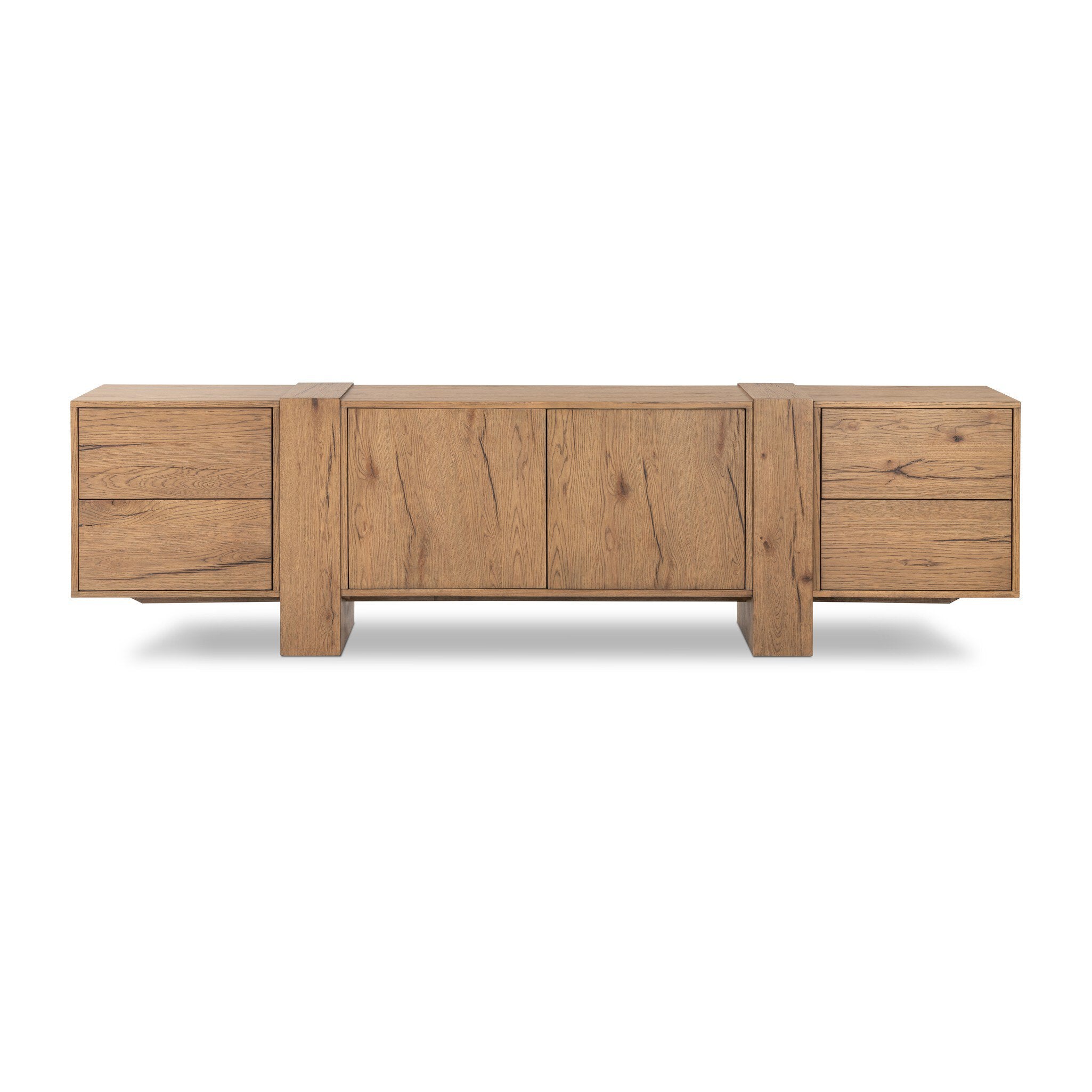 Fisher Media Console - Rustic Amber Oak Veneer